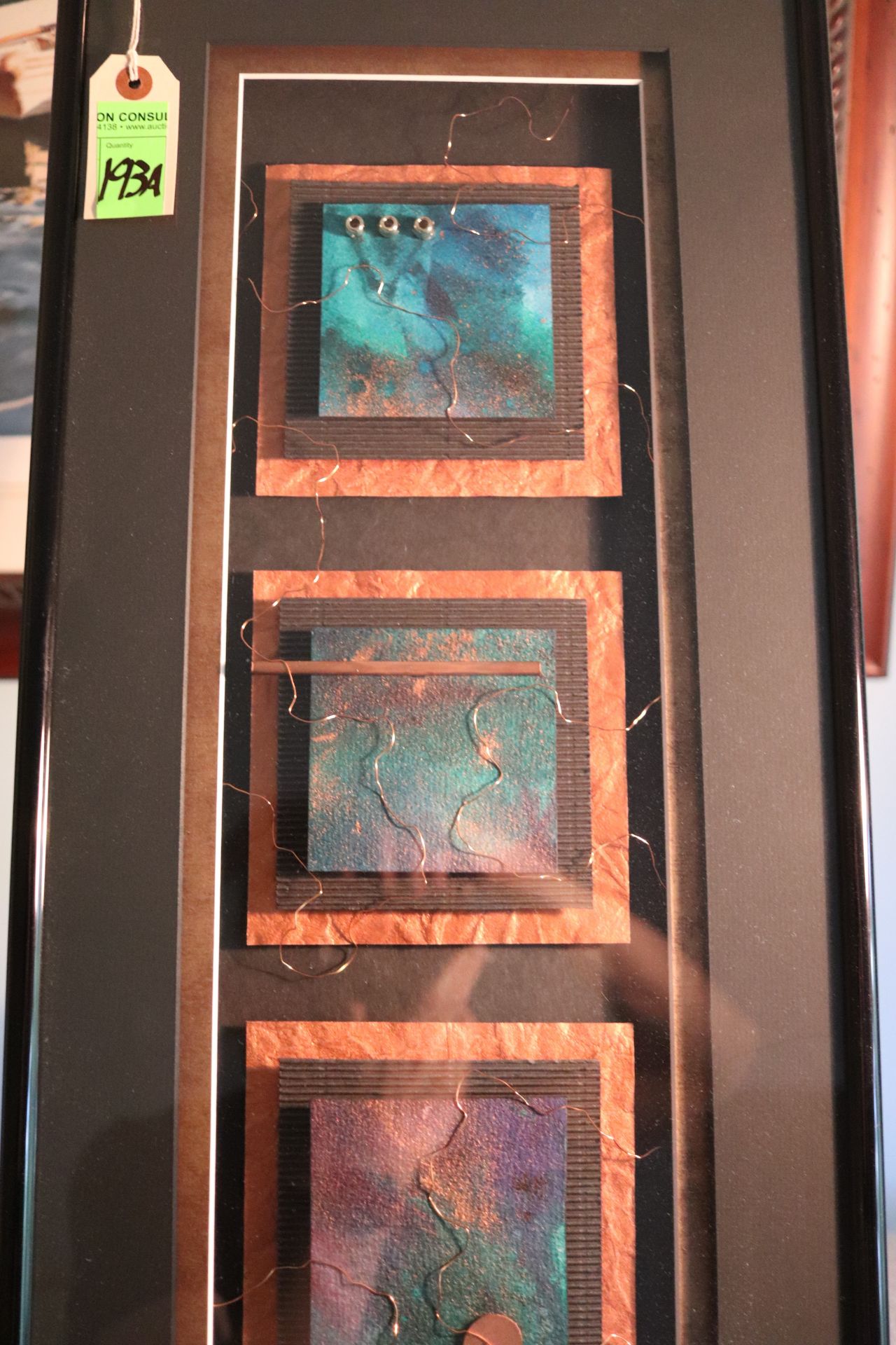 Framed artwork, mixed media, composed of metal, foil, copper wire and beads, "Precious Jewels with C - Image 3 of 8