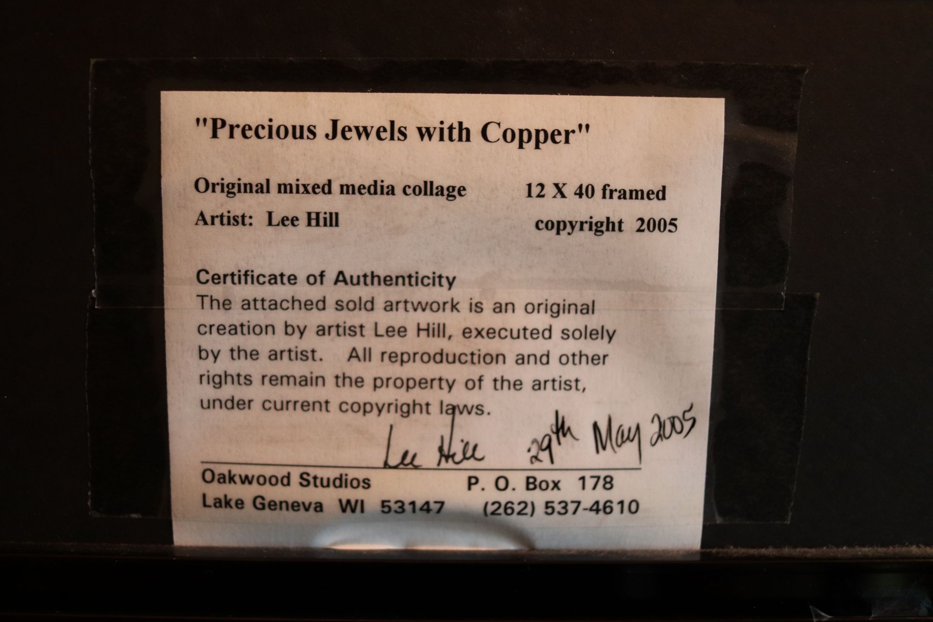 Framed artwork, mixed media, composed of metal, foil, copper wire and beads, "Precious Jewels with C - Image 8 of 8