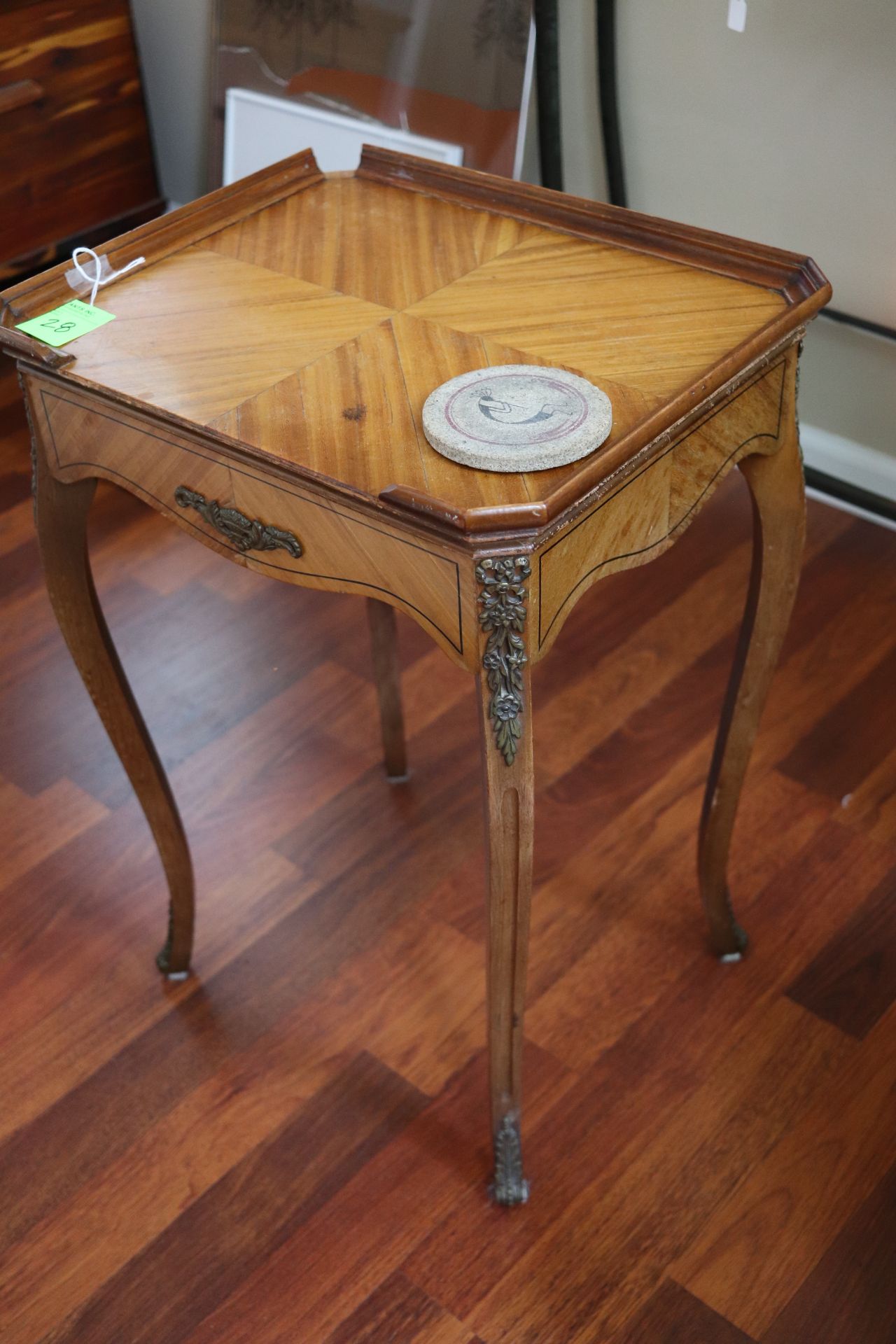 Louis XV style French fruitwood side table, rectangular top raised on four legs with gilt metal moun