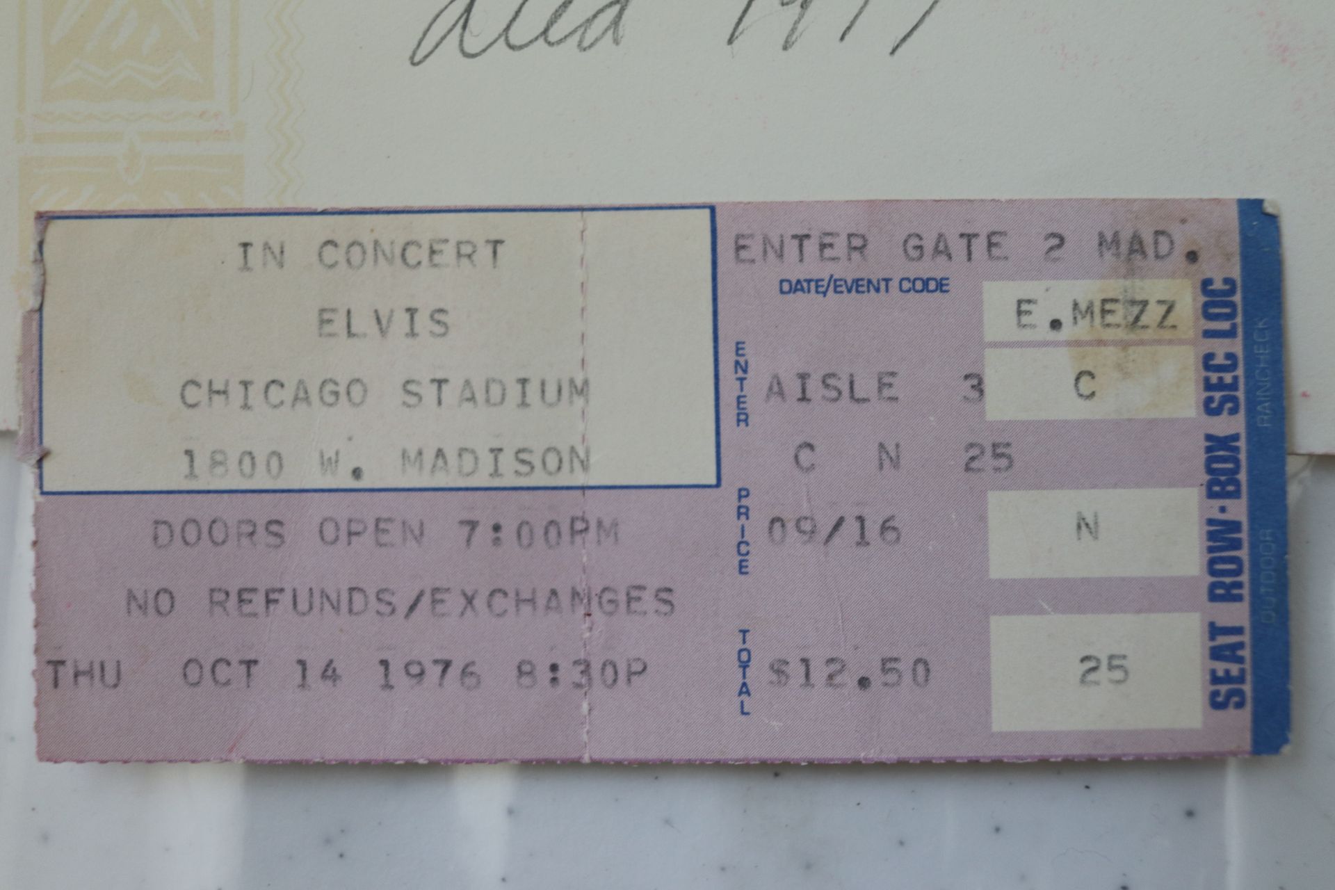 Elvis Presley ticket stub, Chicago Stadium, dated Thursday, October 14, 1976 - Image 2 of 3