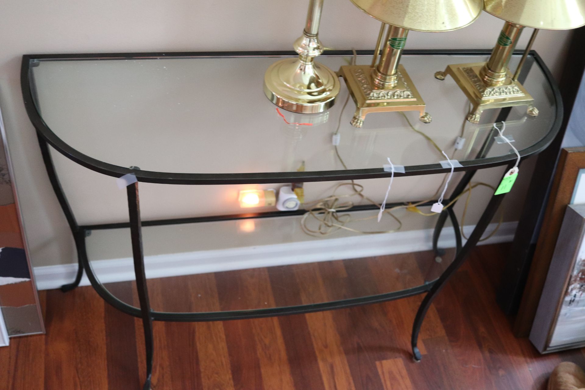 Contemporary glass top coffee table, rectangular glass top over lower glass shelf raised on four leg - Image 2 of 4