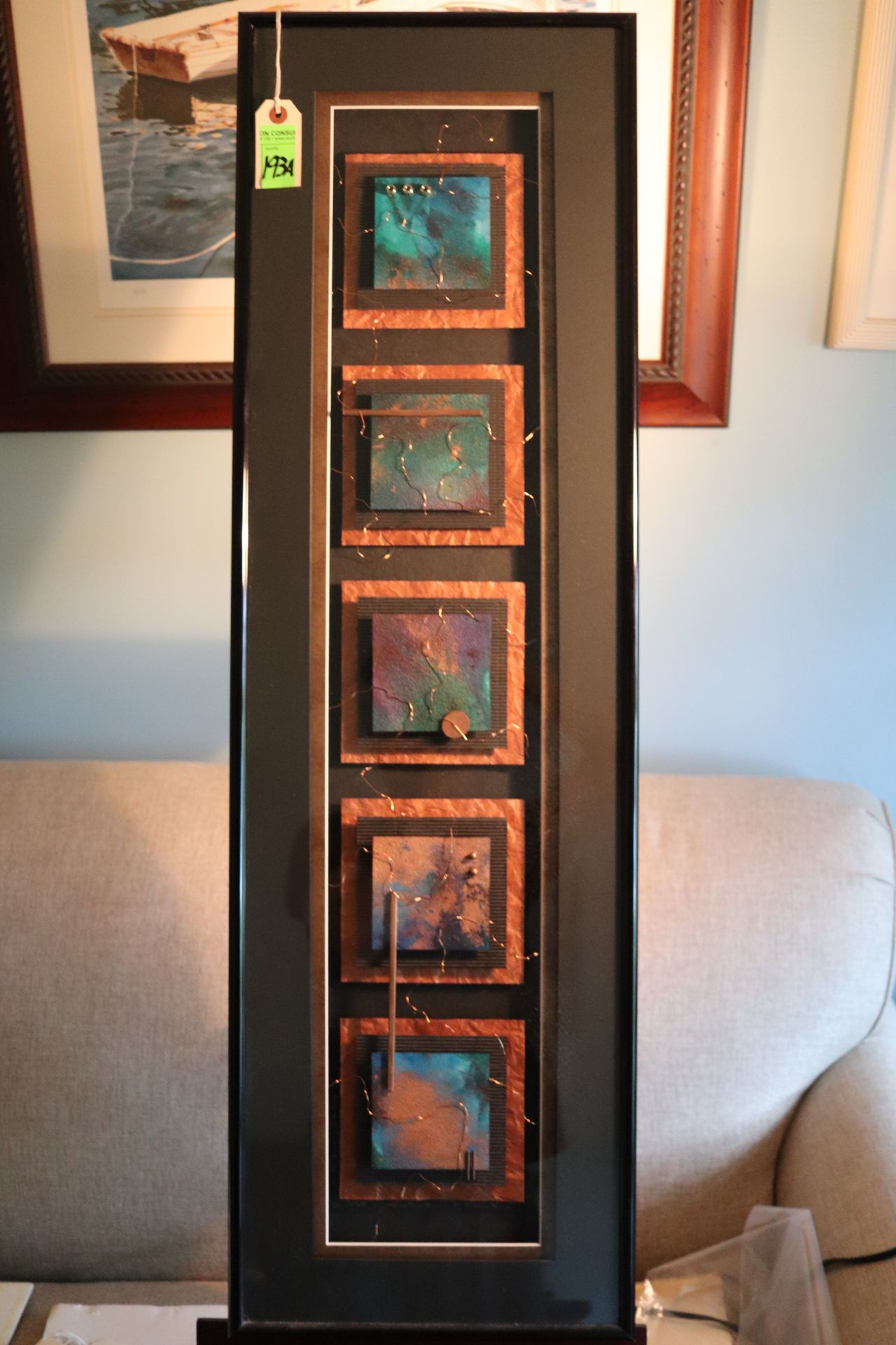 Framed artwork, mixed media, composed of metal, foil, copper wire and beads, "Precious Jewels with C - Image 4 of 8