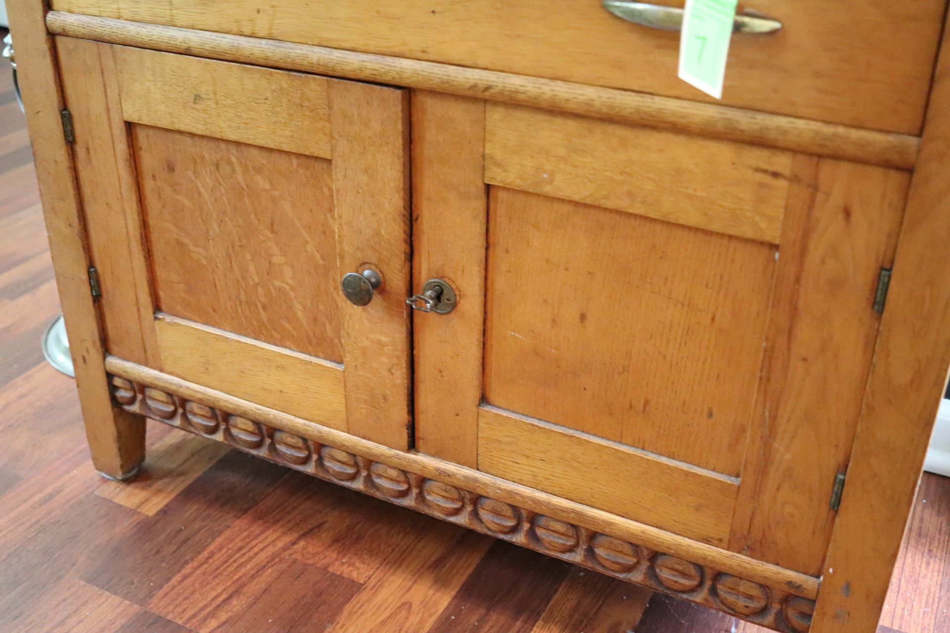 Victorian oak washstand, rectangular top over two drawers over two doors with brass pulls, approxima - Image 2 of 3
