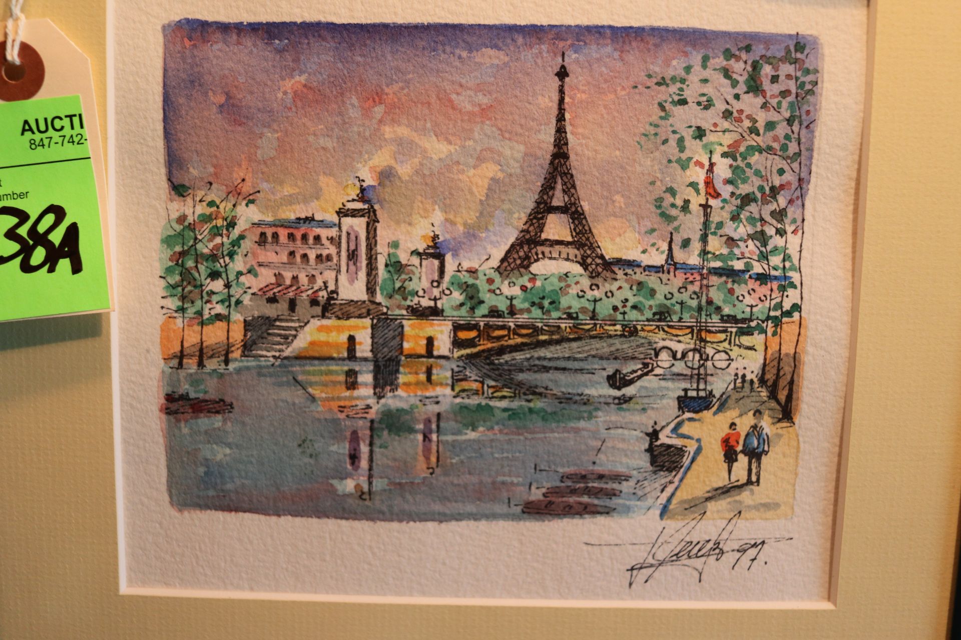 Framed artwork depicting Paris canal, watercolor on paper, signed and dated by artist, unknown artis - Image 2 of 3