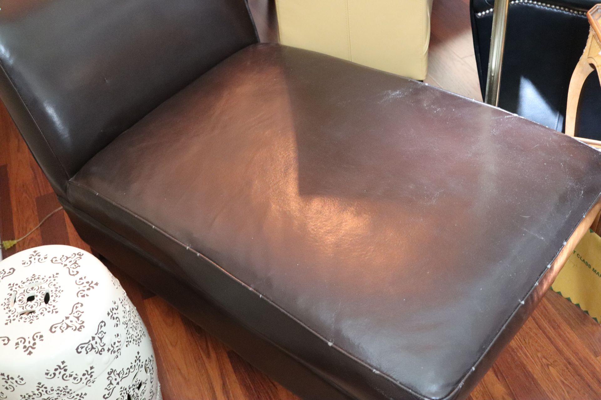 Black leather upholstered chaise lounge, approximate height 30", length 48" - Image 2 of 2