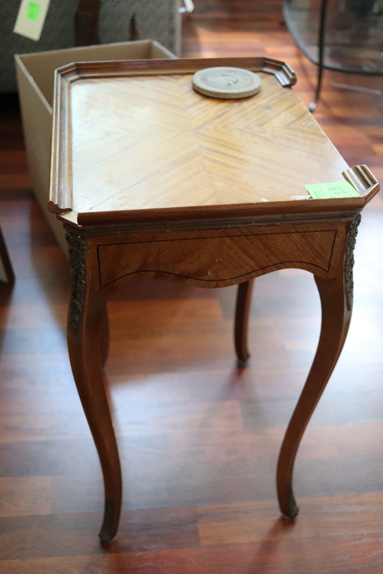 Louis XV style French fruitwood side table, rectangular top raised on four legs with gilt metal moun - Image 2 of 2