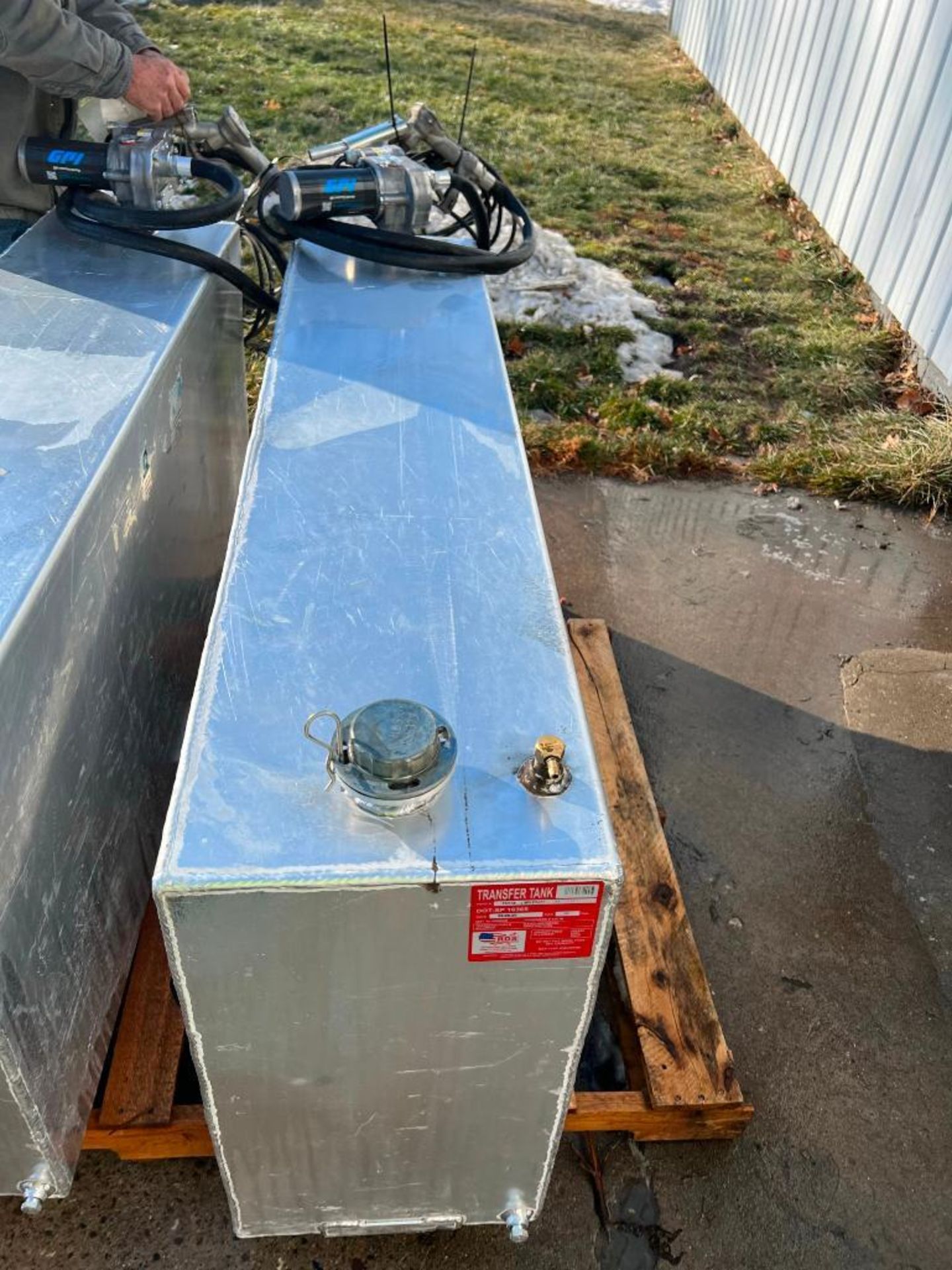 (1) RDS 90 GAL Aluminum Transfer Tank with GPI M150S Fuel Transfer Pump. Located in Mt. Pleasant, IA