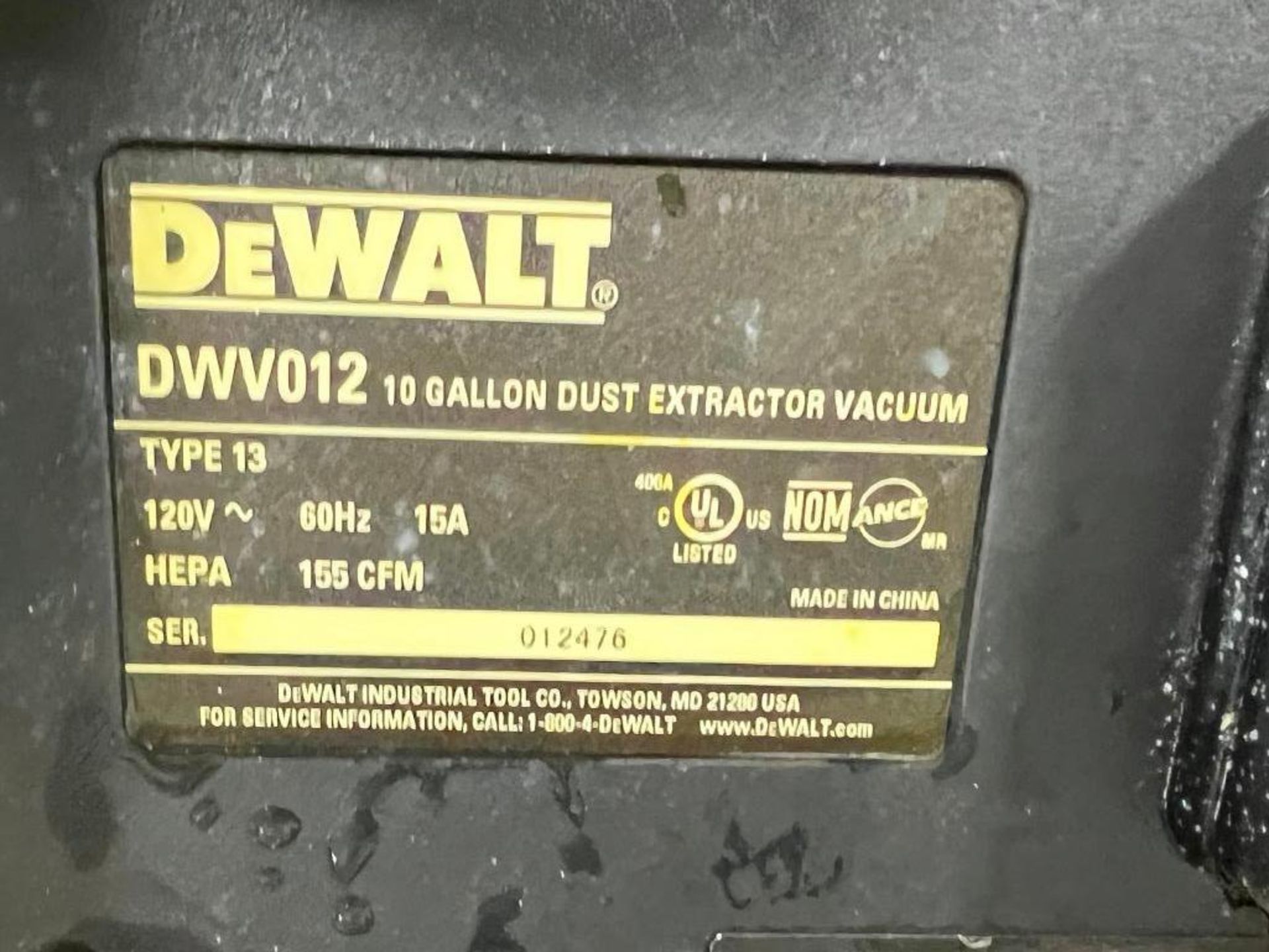 (1) DeWalt DWV012 10 Gallon Dust Extractor Vacuum, HEPA/RRP. Located in Mt. Pleasant, IA. - Image 2 of 3