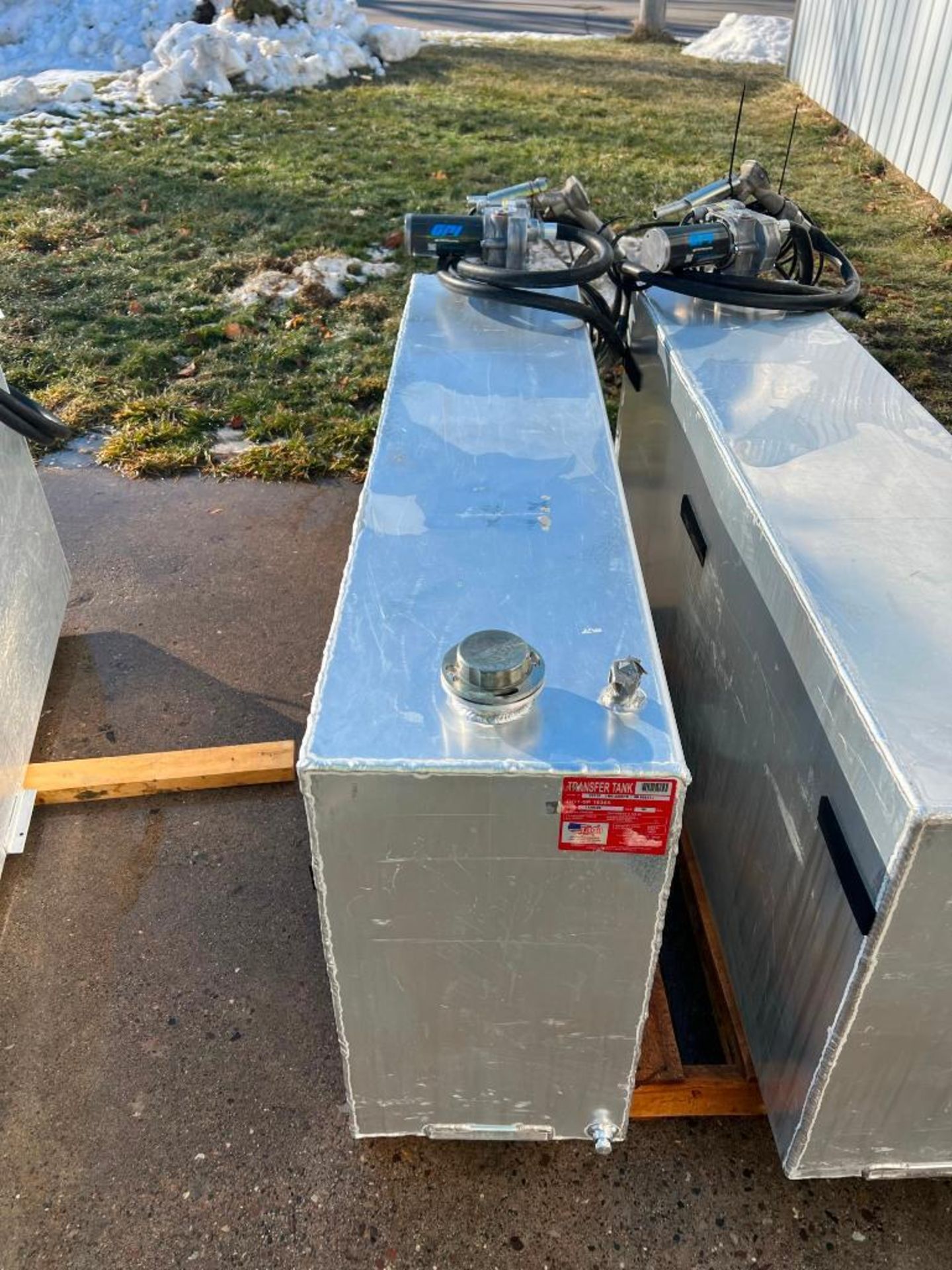 (1) RDS 90 GAL Aluminum Transfer Tank with GPI M150S Fuel Transfer Pump. Located in Mt. Pleasant, IA