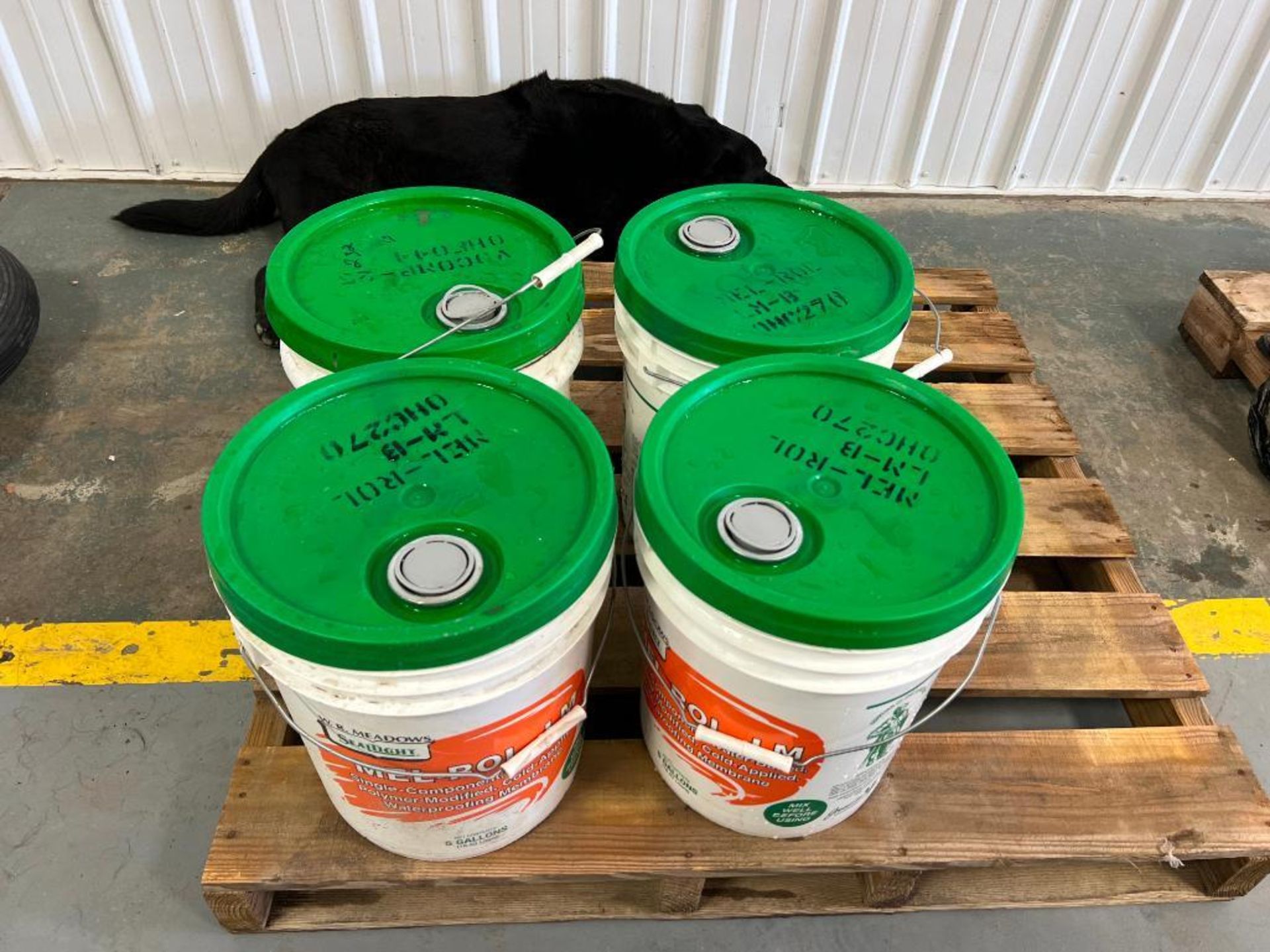 (4) 5 Gallon Buckets for Seal Tight Mel-Rol LM-B Single Component Waterproofing Membrane. Located in