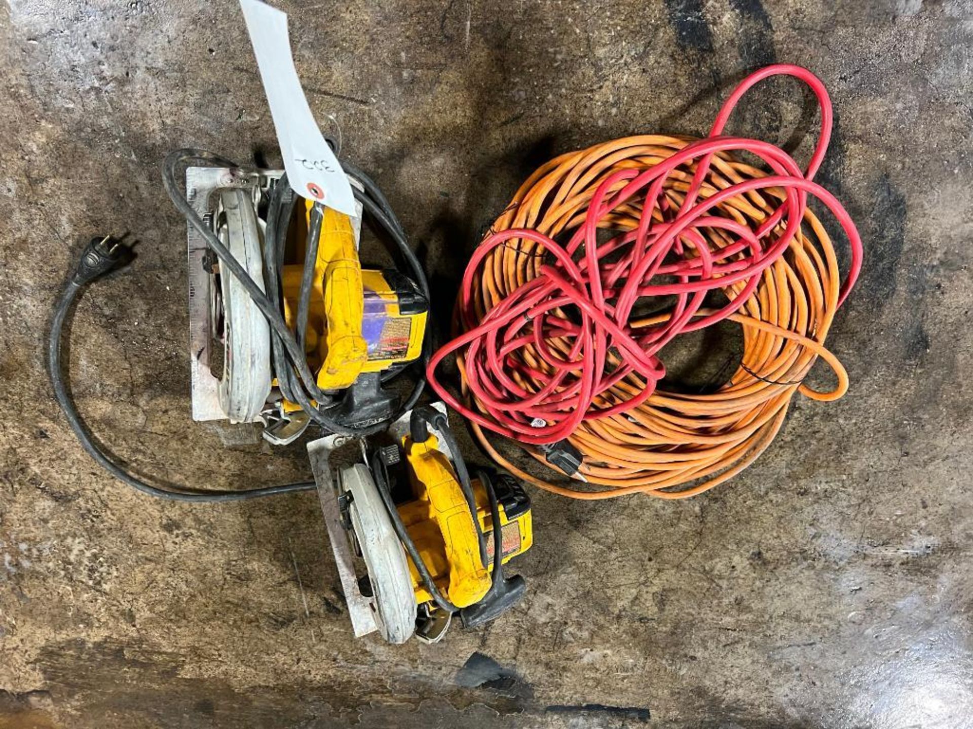 (2) DeWalt DWE575, 7 1/4" Circular Saws & Extension Cords. Located in Mt. Pleasant, IA