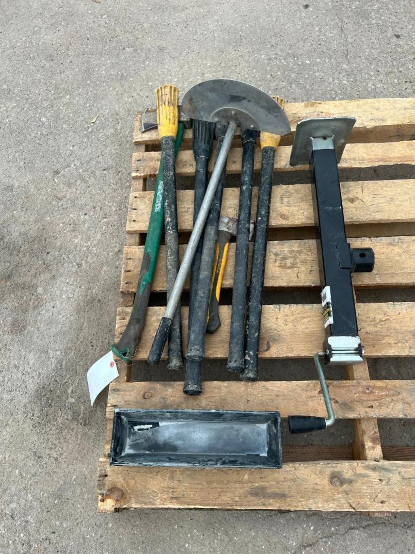 Pallet with Concrete Chute Scraper, Pick Handles, John Deere 7000# Trailer Jack with 5000# Lift Capa