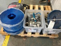 Pallet with New Trash Pump Hose, Hose Clamp Tooling & Fittings. Located in Mt. Pleasant, IA