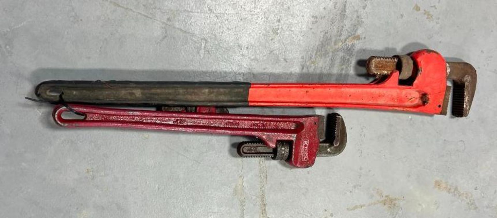 (2) K Tool Pipe Wrenches. Located in Mt. Pleasant, IA