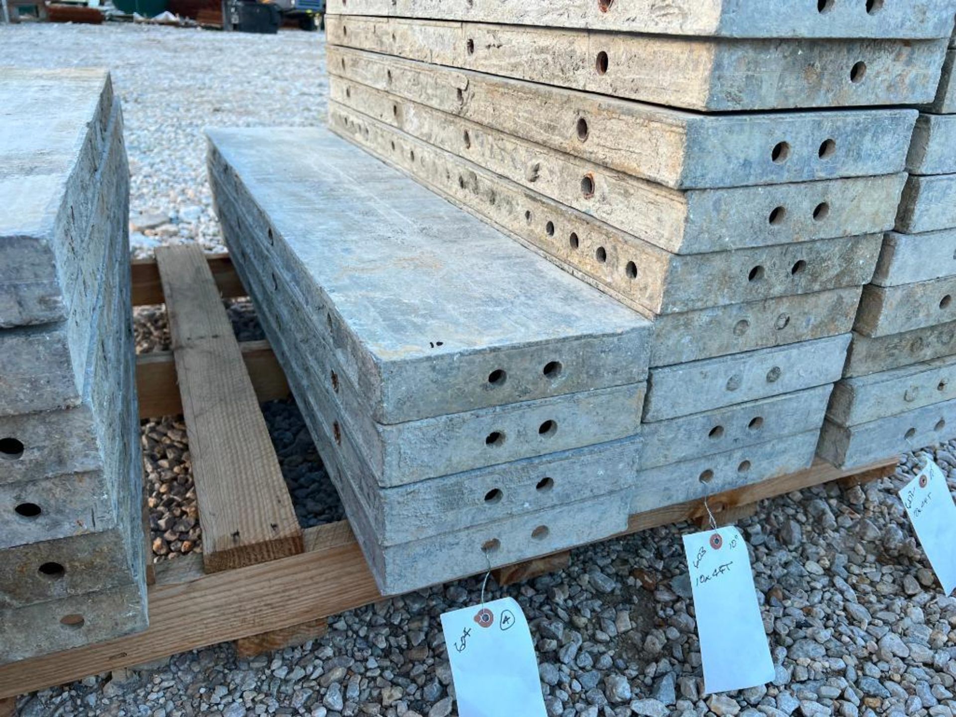 (4) 10" x 4' Leco Aluminum Concrete Forms, 6-12 Hole Pattern. Located in Eureka, MO.