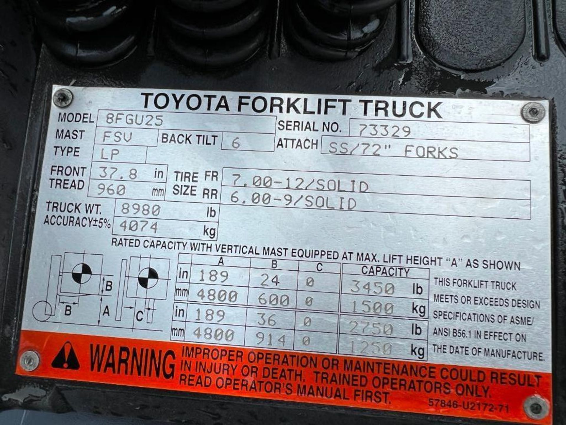 Toyota Forklift Truck, Model 8FGU25, Hours 5,264, LP. Located in Altamont, IL - Image 7 of 19