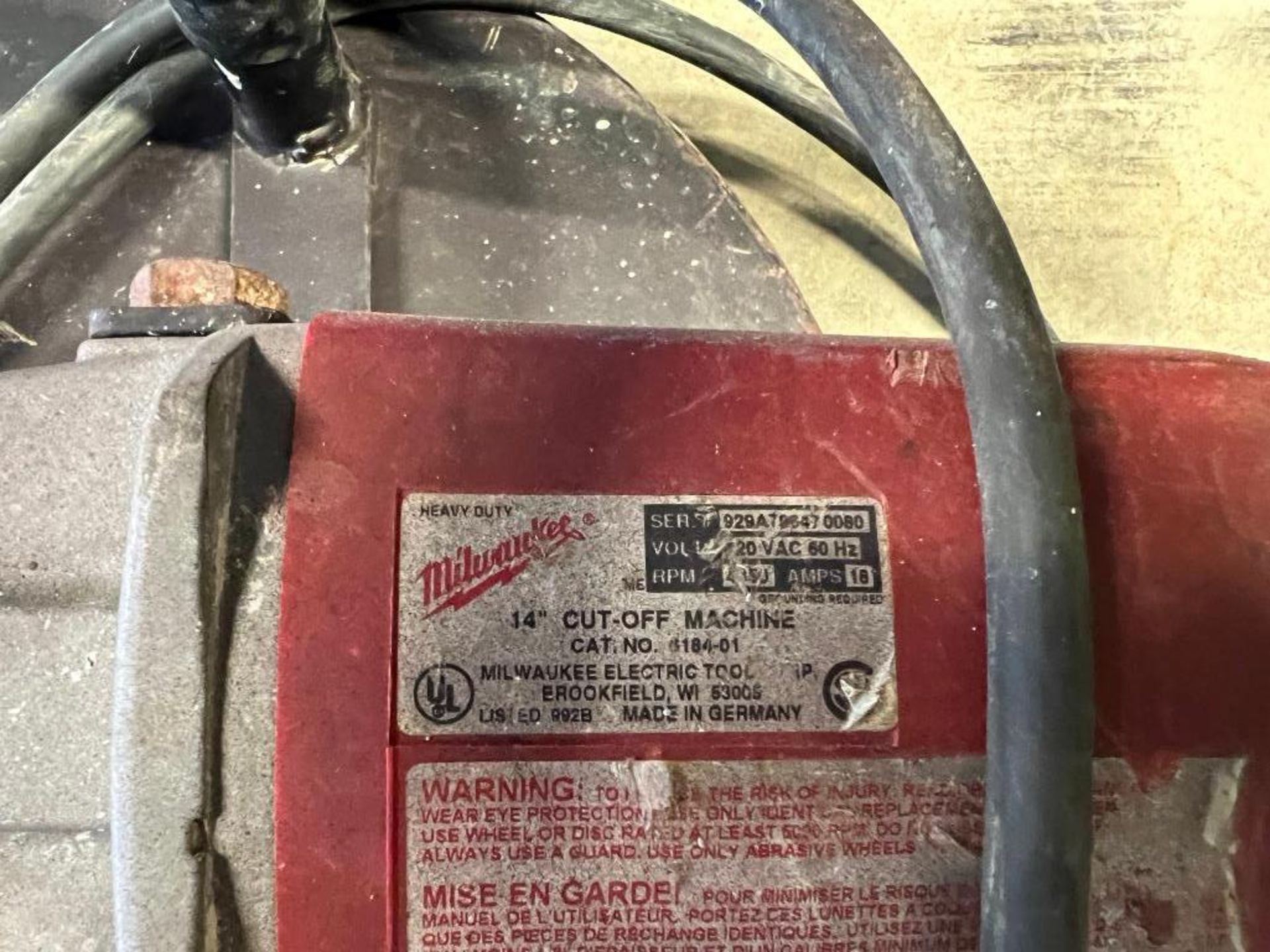 Milwaukee 14" Cut-Off Machine, Serial #929A796470080. Located in Altamont, IL - Image 3 of 4