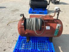 Red Form Oiler with attached Hose Reel, Wand & Hose. Located in Altamont, IL
