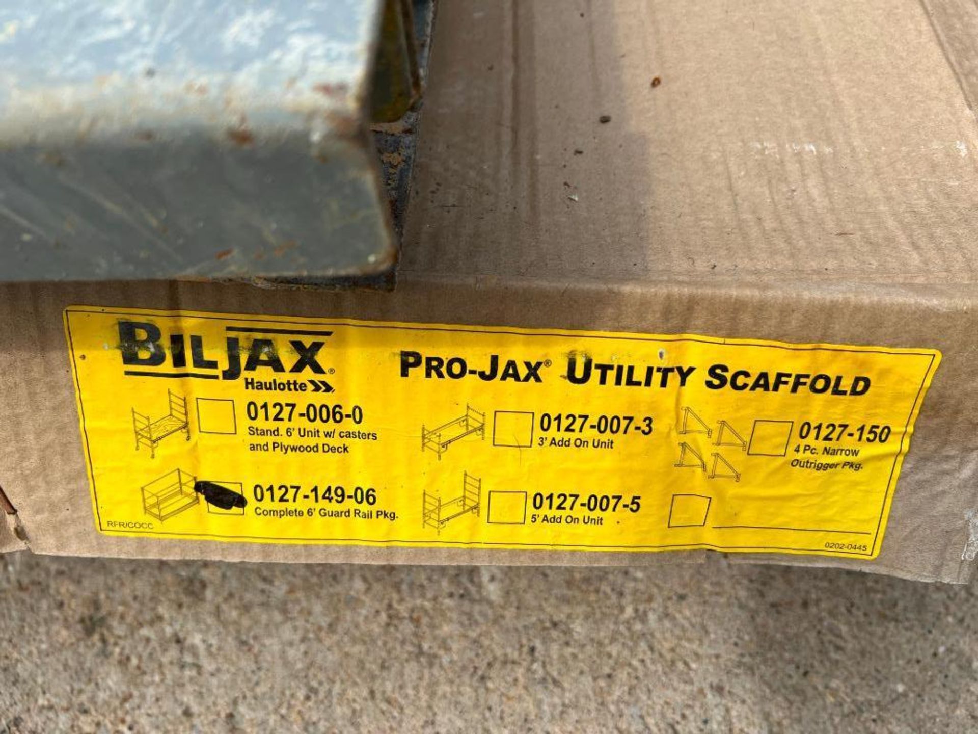 (1) New BilJax Pro-Jax Utility Scaffold 6' Guard Rail Pkg, (2) Platforms & (48) Outriggers. Located - Image 5 of 5