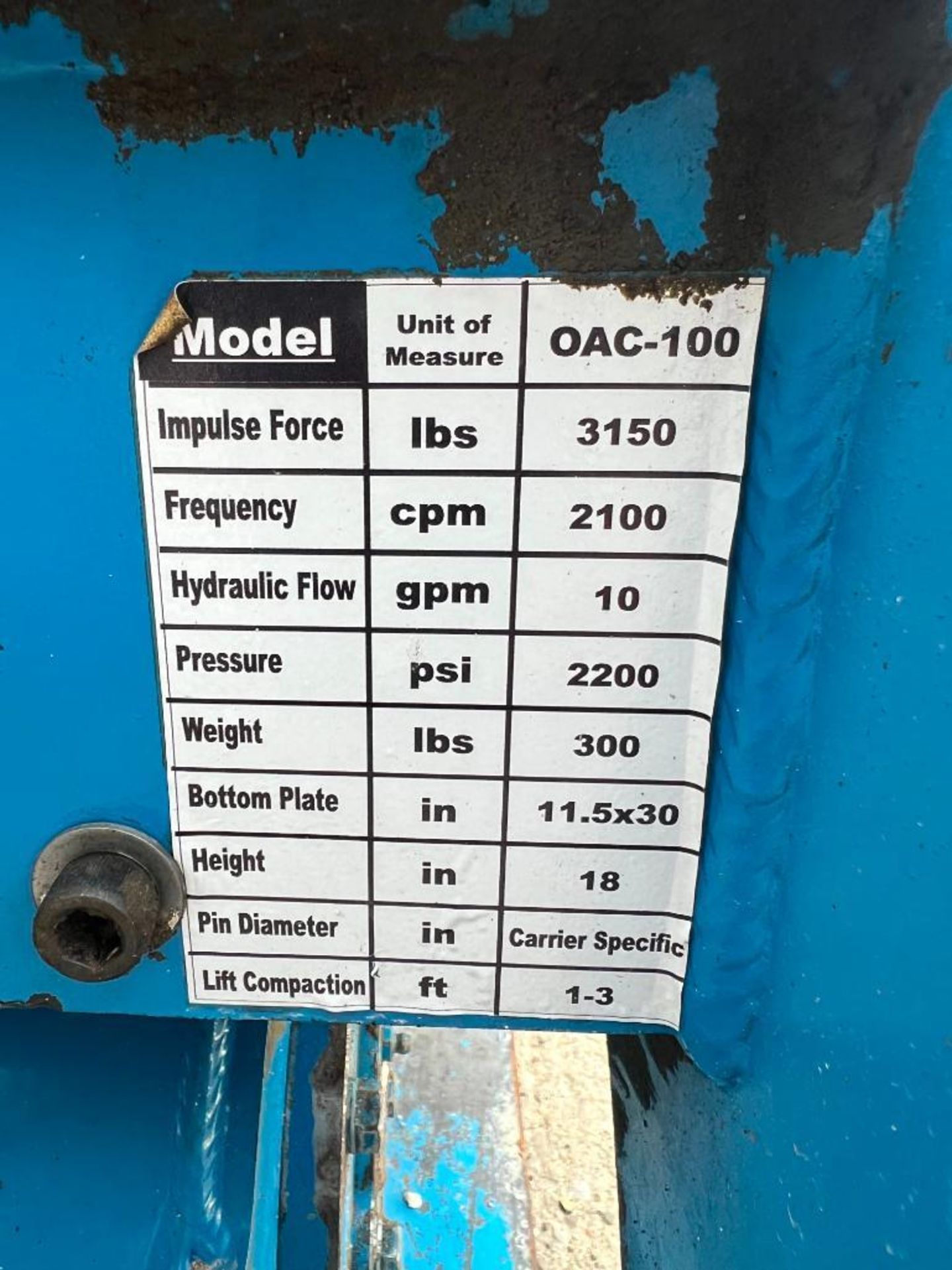 Okada America OAC100 Boom Mounted Hydraulic Plate Compactor for mini-excavator applications, 300# Wo - Image 2 of 7