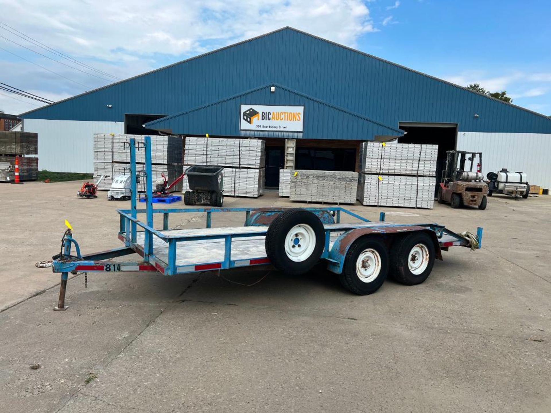 1988 Brewer Utility Trailer, VIN #068814, Flatbed 16' x 76", Dual Axle with Spare Tire & Pintail Rin