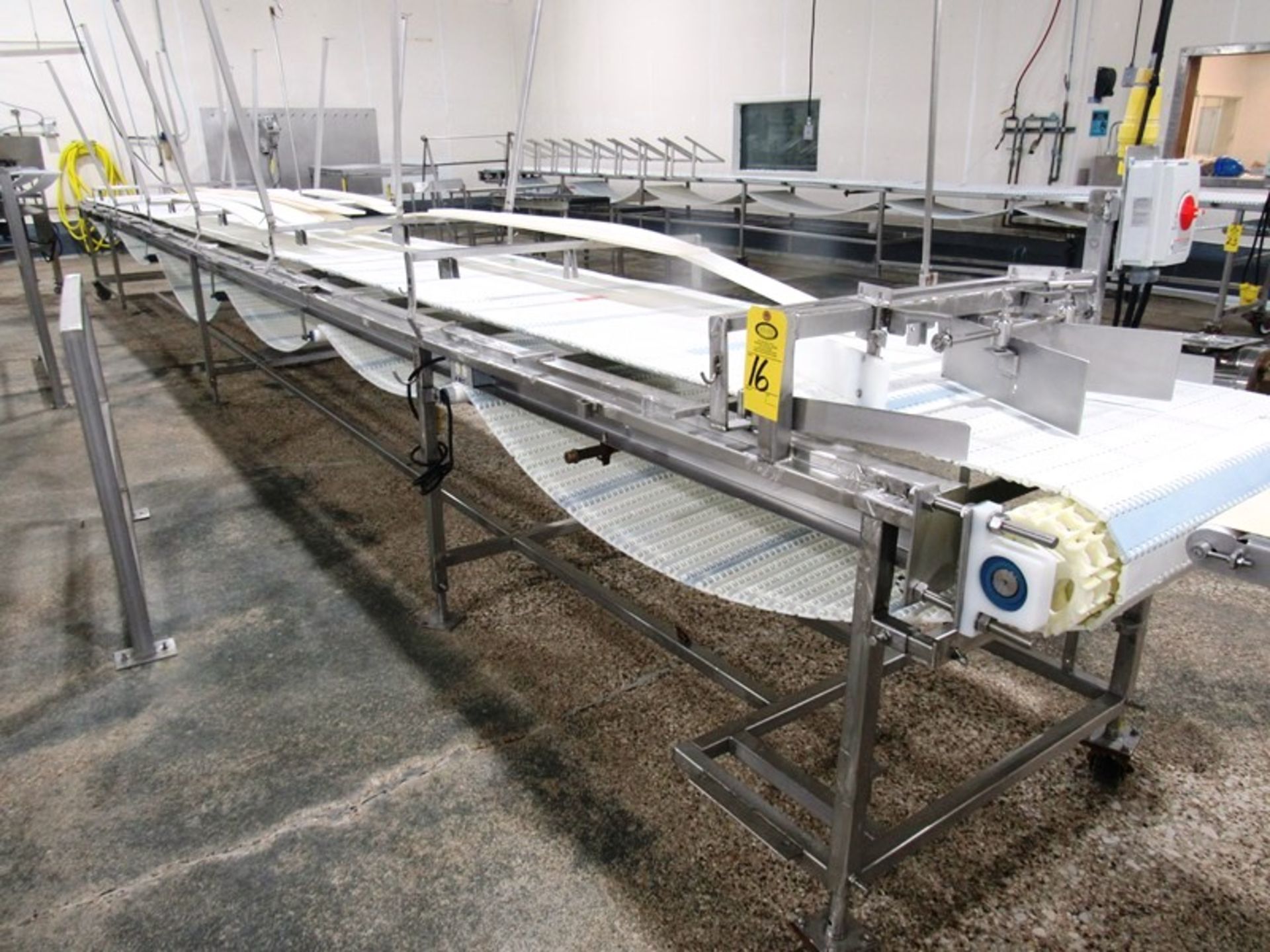 Stainless Steel Conveyor, 29 1/2" W X 34' L plastic belt, 1 h.p. motor, dual voltage, 220 volts