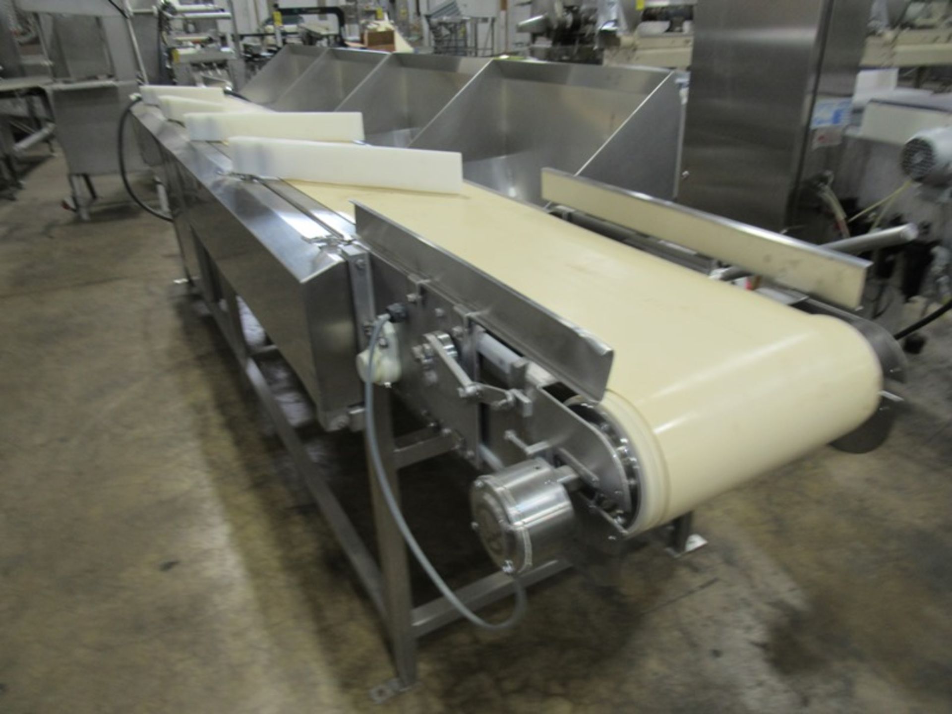 Stainless Steel Grading Conveyor, 11 1/2" W X 13' L neoprene belt, (4) stainless steel drop chutes - Image 2 of 7