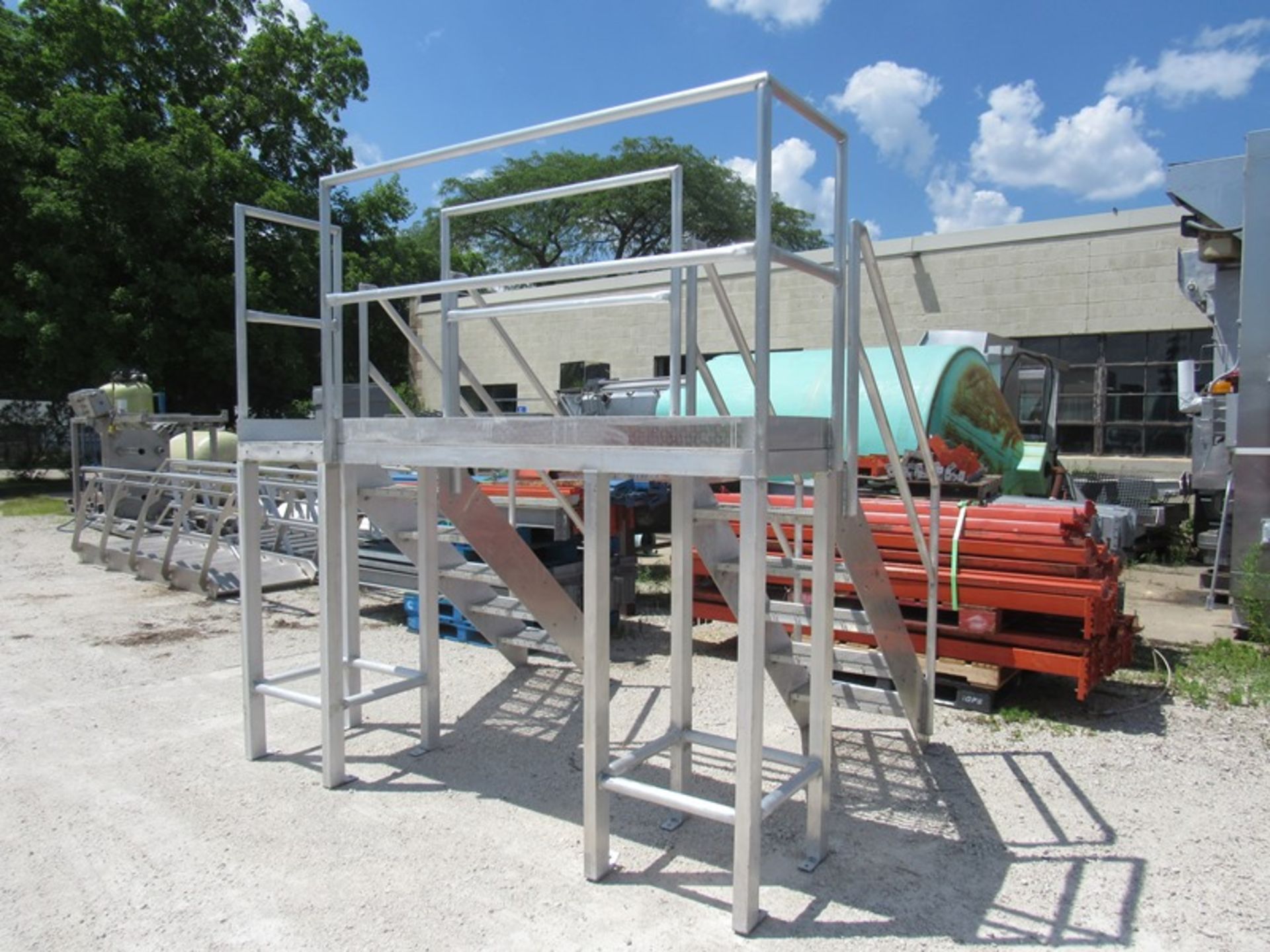 Aluminum Double Stairs with platform and hand rails, 24" W X 103" L platform, 5-stairs each side, - Image 2 of 3