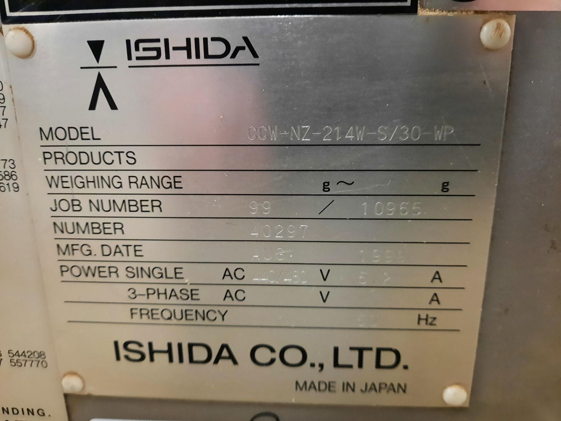 Ishida Mdl. CCW-NZ-214W-S/30-WP Stainless Steel 14 Smooth Bucket Scale, Ser. #40297, Mfg. 1999 with - Image 6 of 6