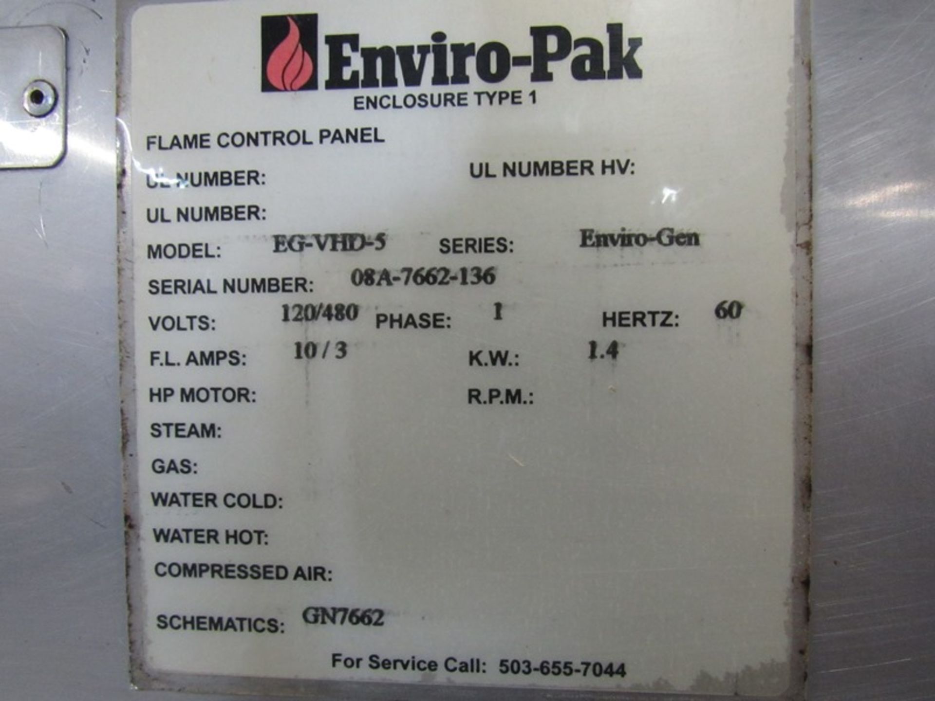 Enviro-Pak Mdl. EG-VHD-5 Smoke Generator, Ser. #08A-7662-136 120/460 volts, single phase, Located - Image 5 of 5