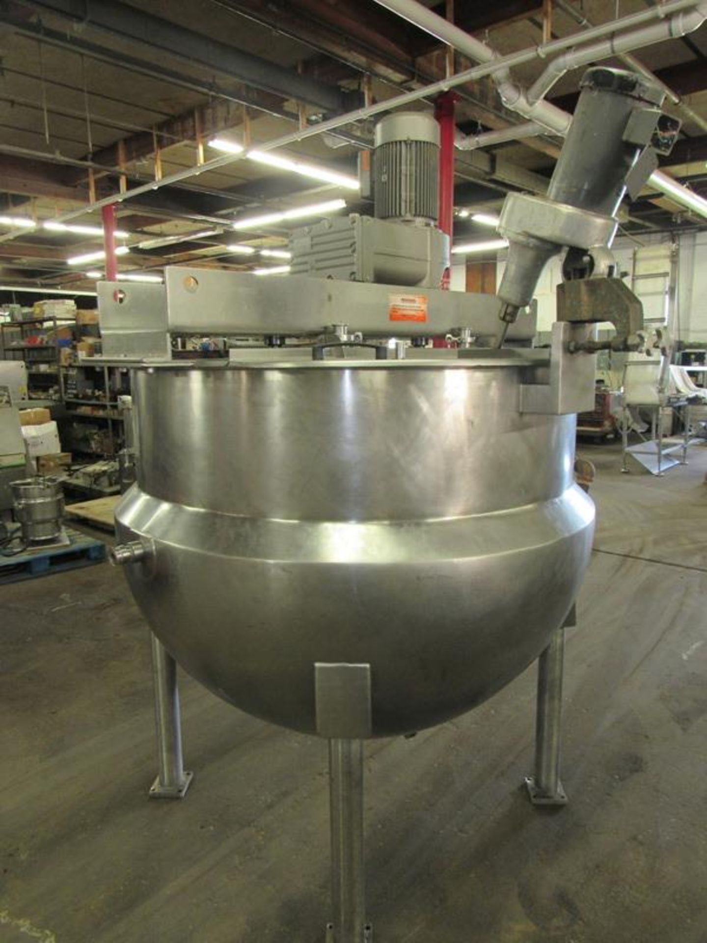 Hamilton Stainless Steel Jacketed Kettle with side bottom scrape agitation, stainless steel mixer