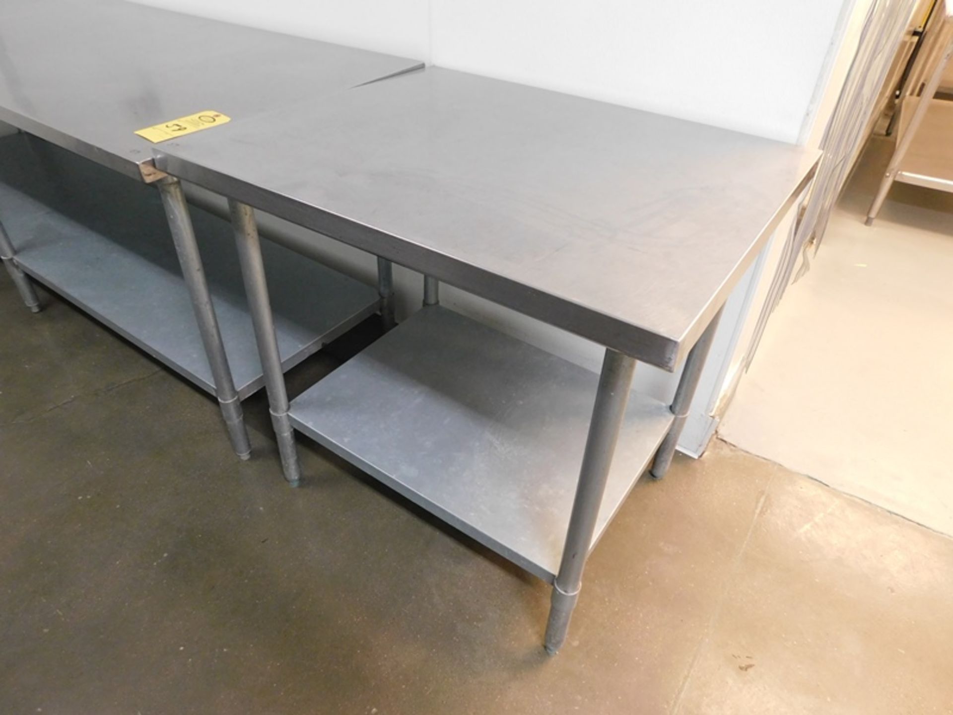 Lot Stainless Steel Tables, (1) 96" X 30" X 34", (2) 48" X 30" X 34", galvanized bottom shelf - ( - Image 2 of 4