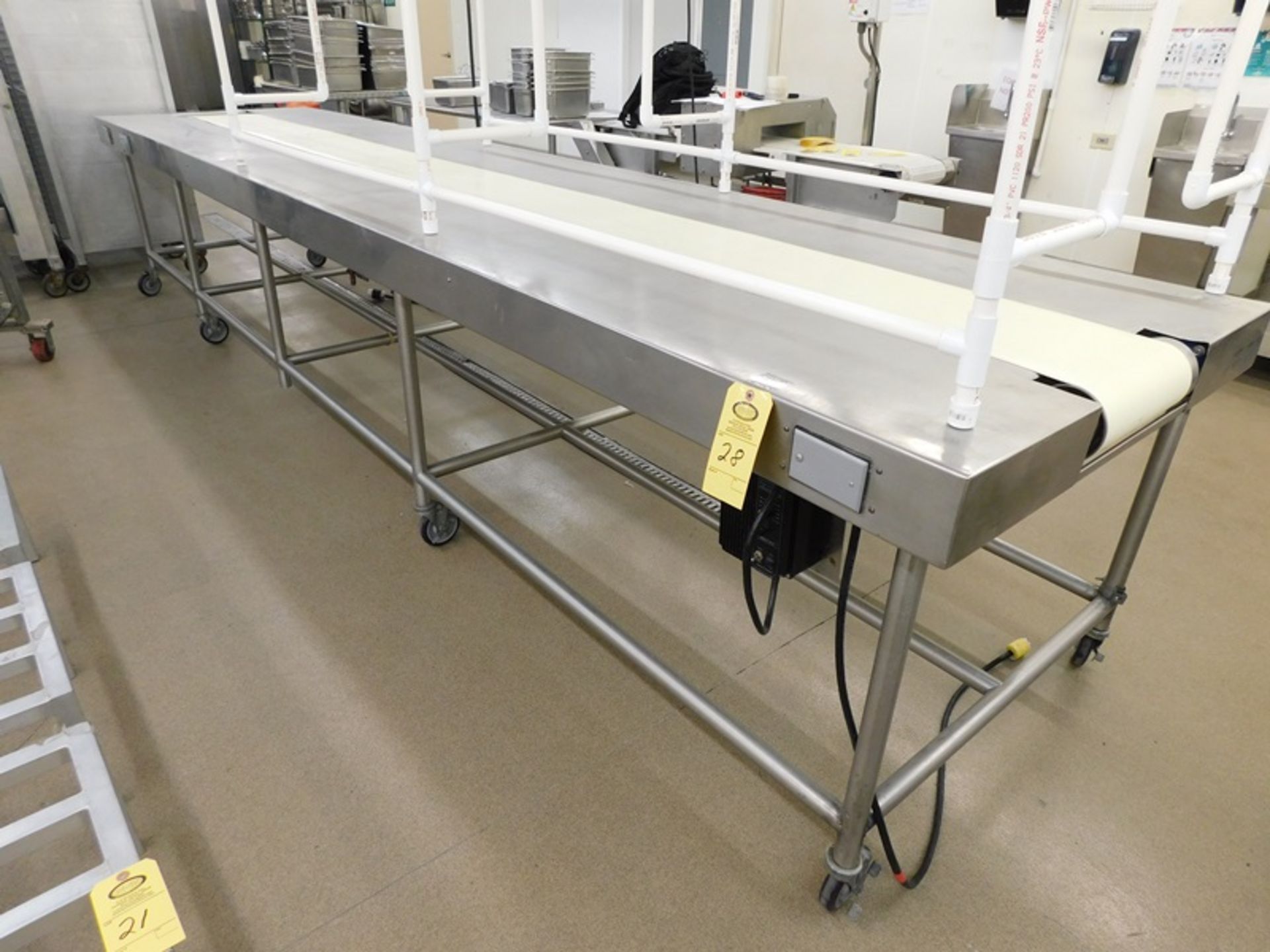 Stainless Steel Prep Conveyor Table, 192" X 43" X 36", with 12" center belt, 110 volts, Penta Drive