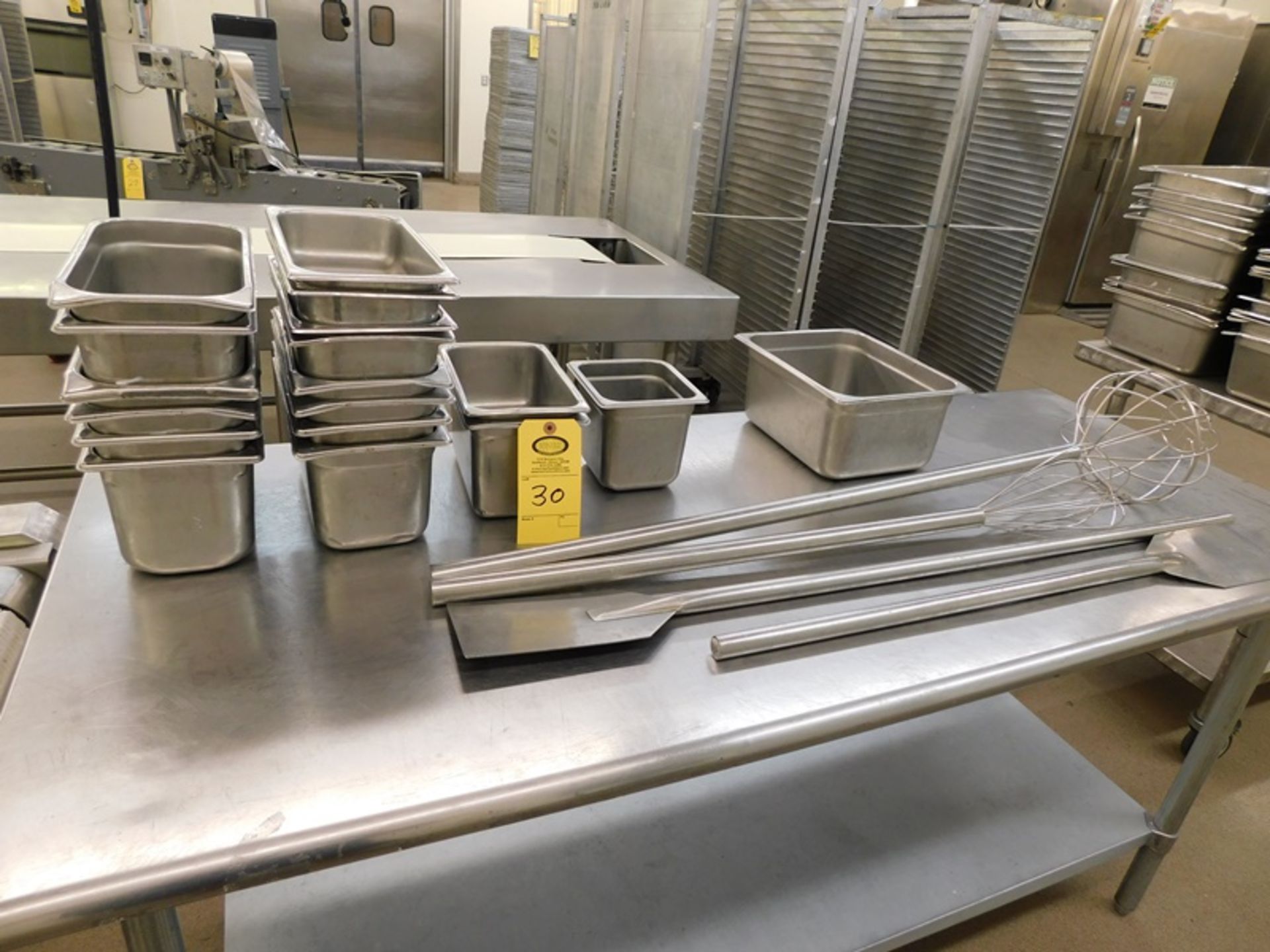 Lot Stainless Steel Pans & Tools, (19) Misc. Pans 12" X 6" X 6", 10" X 6" X 6", 6" X 6" X 6", misc.