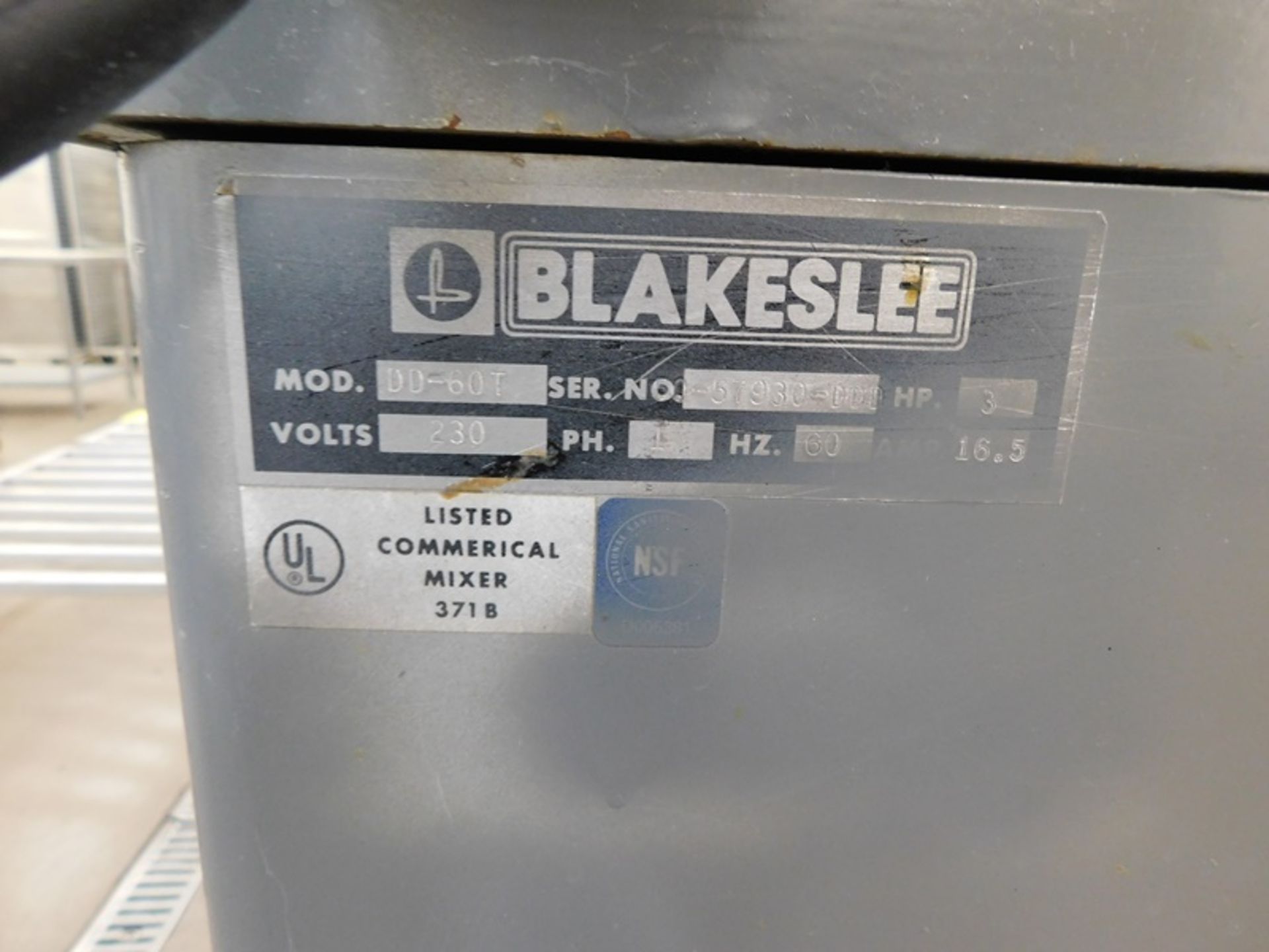 Blakeslee Mdl. DD60T Mixer, Ser. #57930-000, with stainless steel bowl and attachments, 230 volts, - Image 5 of 5