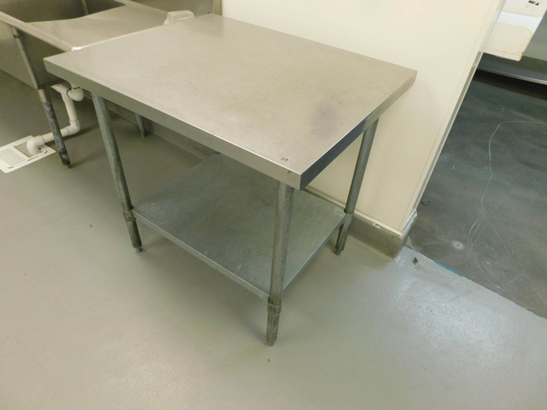 Lot Stainless Steel Tables, (1) 96" X 30" X 34", (2) 48" X 30" X 34", galvanized bottom shelf - ( - Image 4 of 4