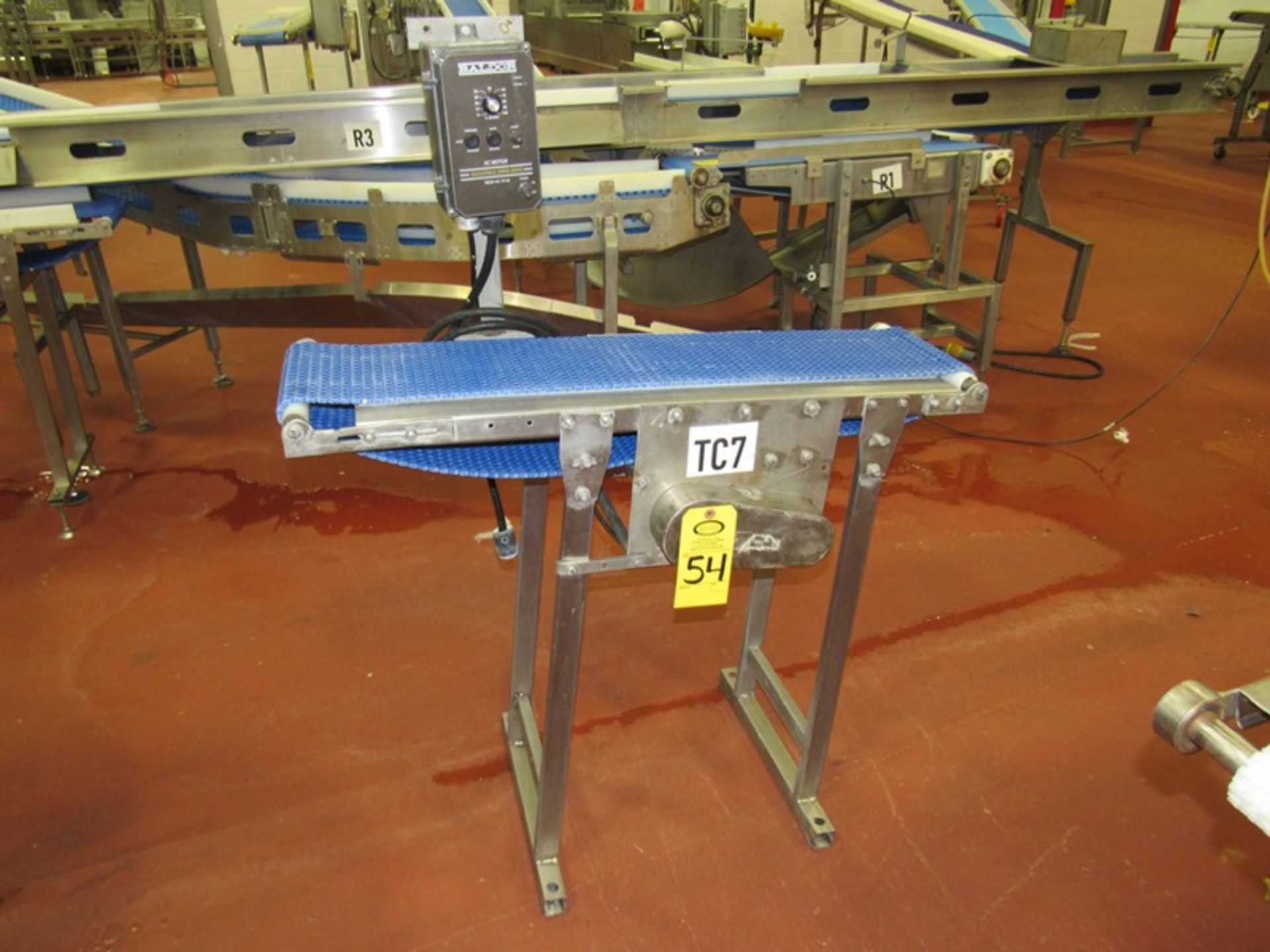 Stainless Steel Conveyor, 8" W X 40" L plastic belt, Baldor AC Motor, 110 VAC (Required Loading