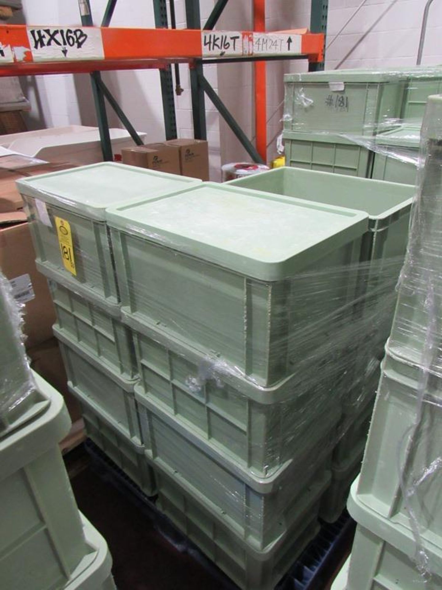 Plastic Totes, 12" W X 18" L X 10" D with lids (on 2 pallets) (Required Loading Fee $25.00 Norm