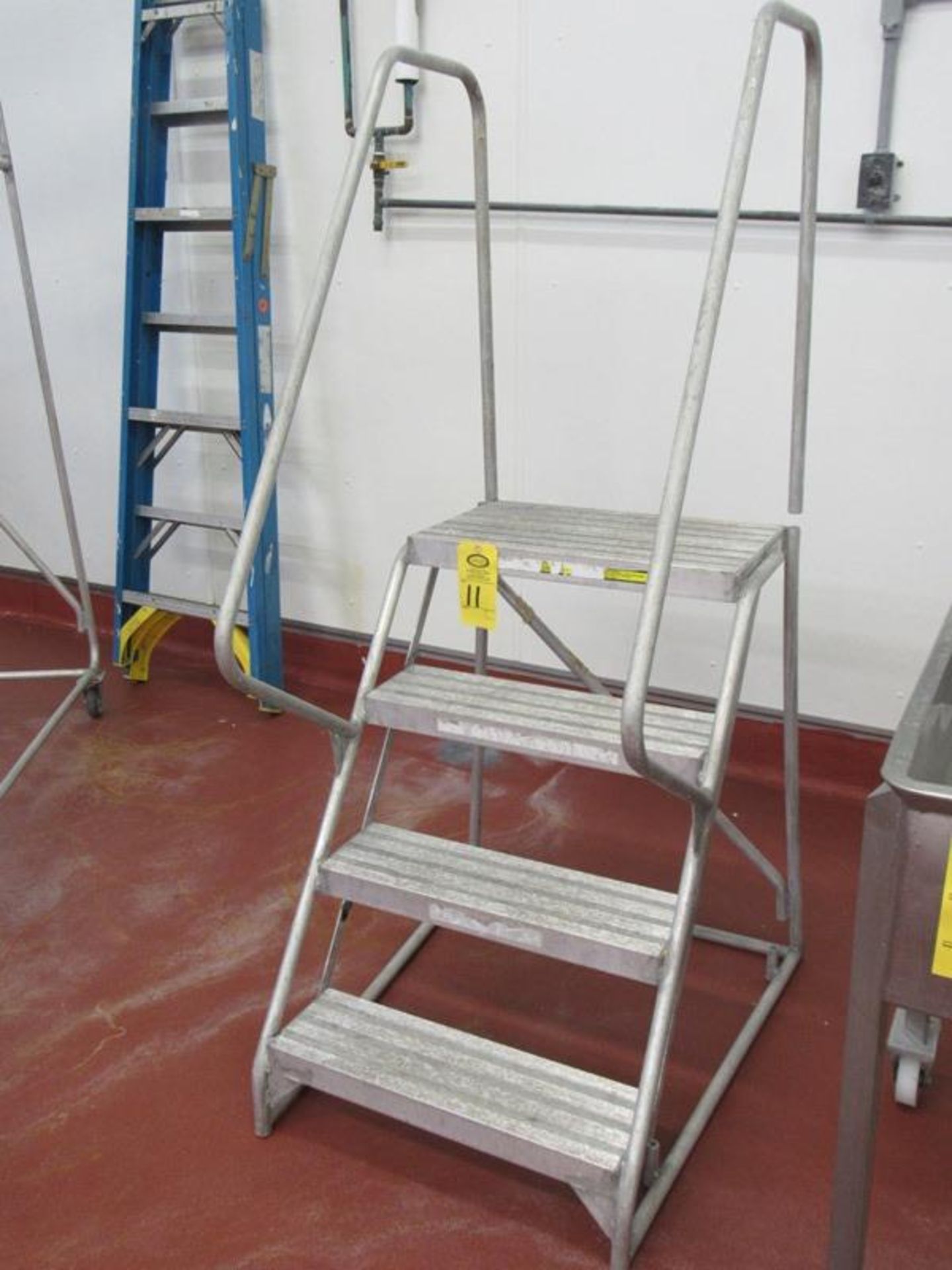 Aluminum Ladder, 24" W X 3' L X 36" to platform, 69" to handrail (broken handrail) (Required Loading