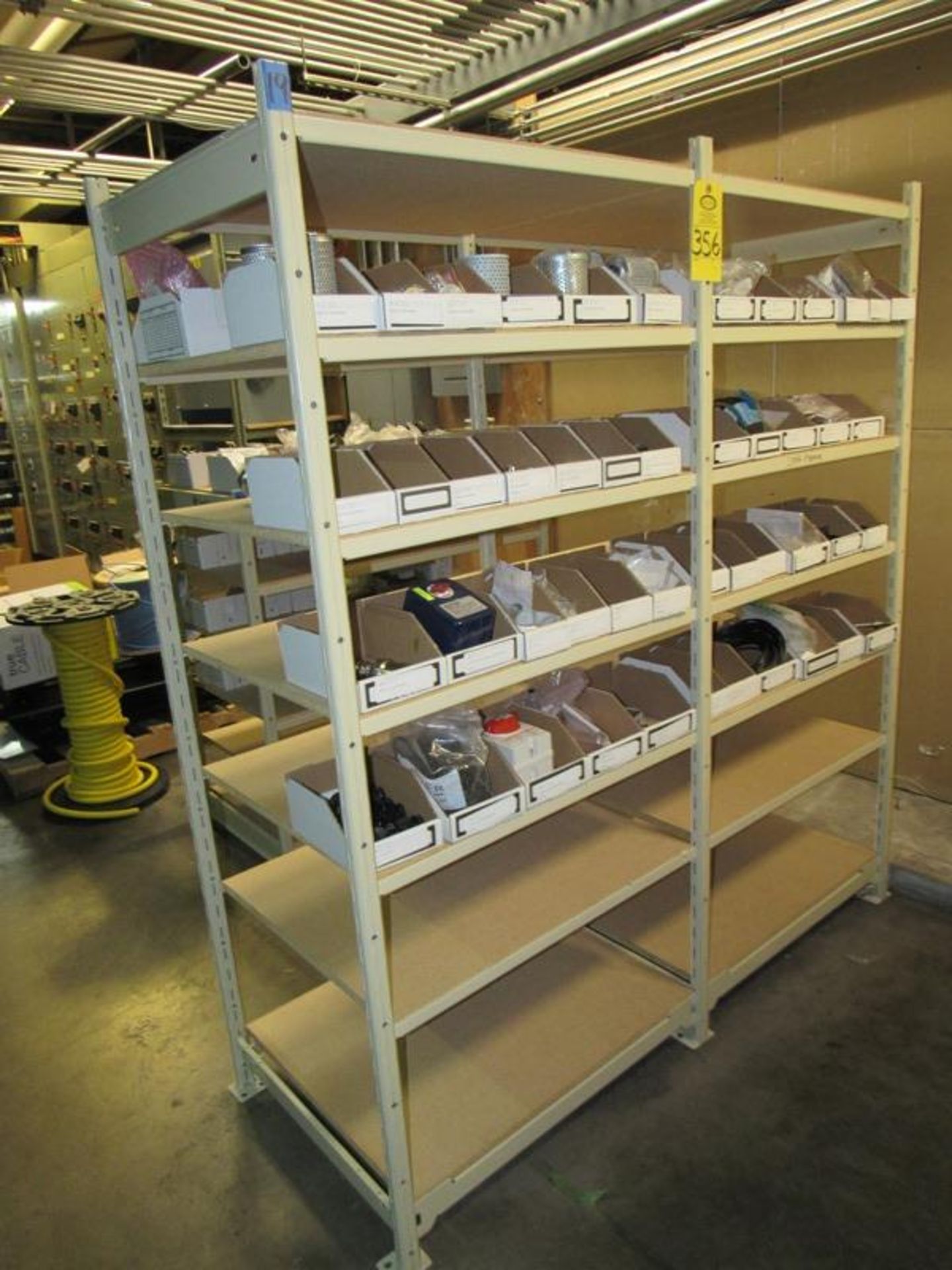 Lot Shelving Unit Contents Only: Filters, Connectors, Clamps, Cap Lugs, Adaptors, (2) Actuators,