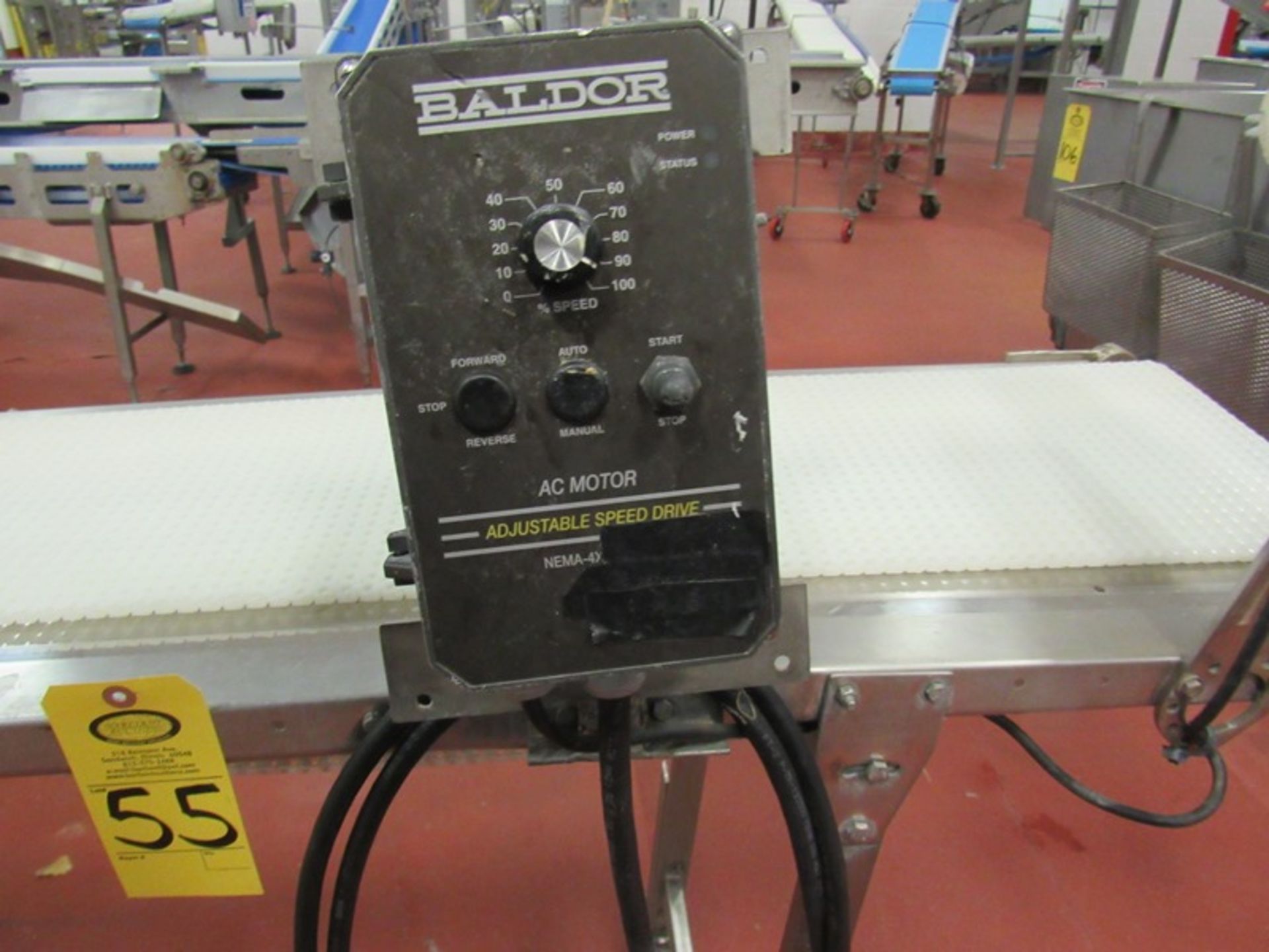Stainless Steel Conveyor, 12" W X 90" L plastic belt, Baldor AC Motor, 110 VAC (Required Loading Fee - Image 3 of 3