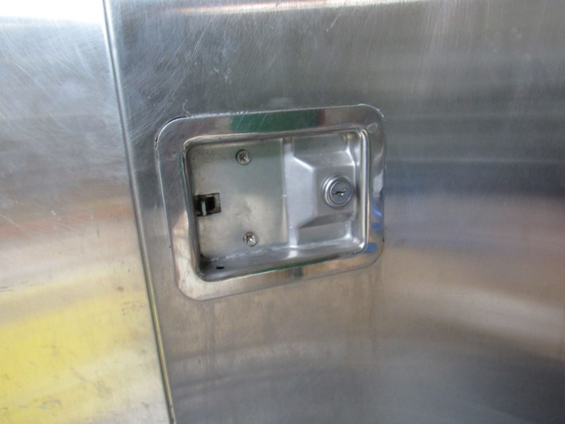 Jamco Stainless Steel Cabinet, 36" W X 18" D X 5' T on stand and contents, broken latch (Required - Image 3 of 3