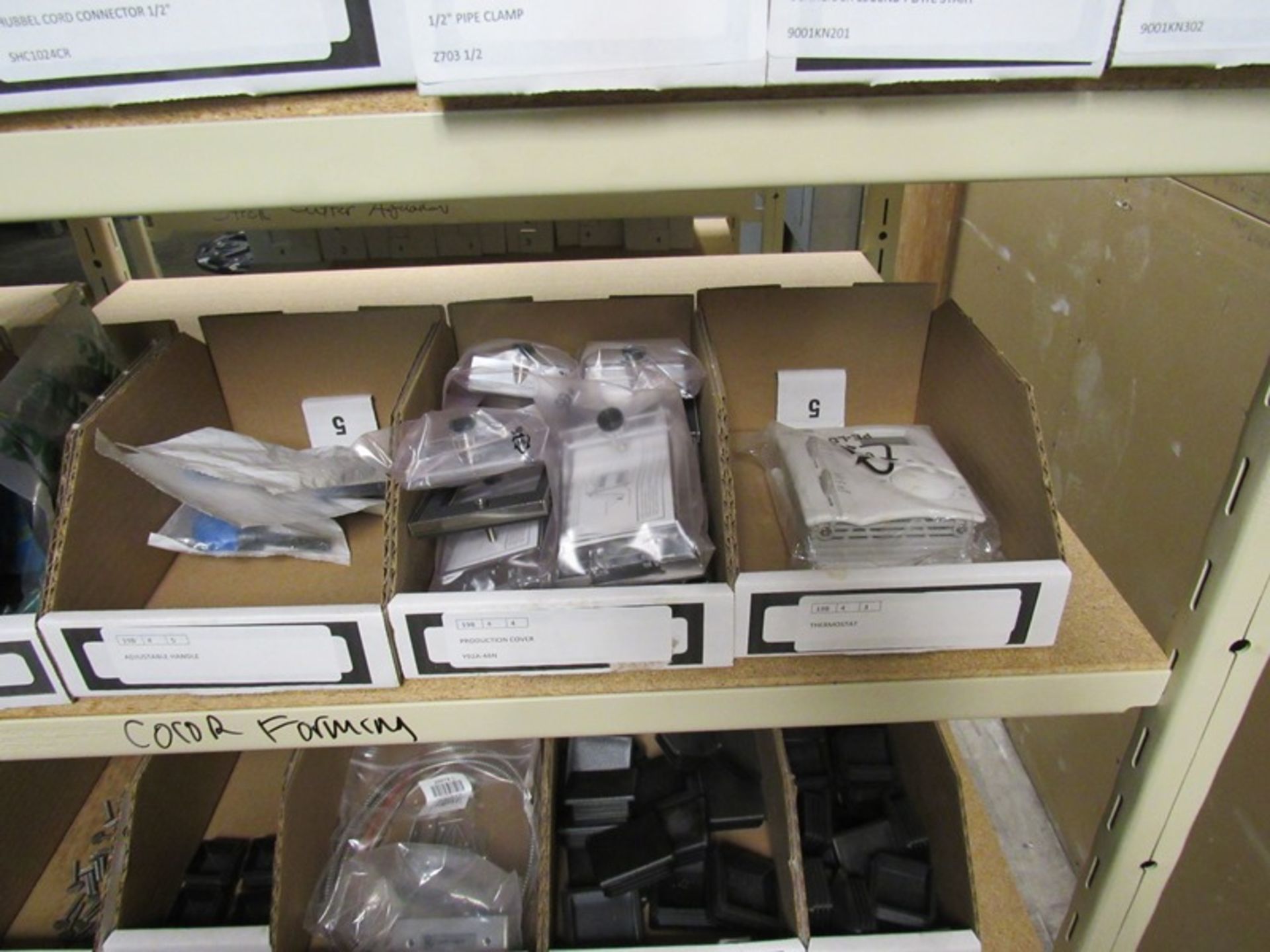 Lot Shelving Unit Contents Only: Filters, Connectors, Clamps, Cap Lugs, Adaptors, (2) Actuators, - Image 15 of 29