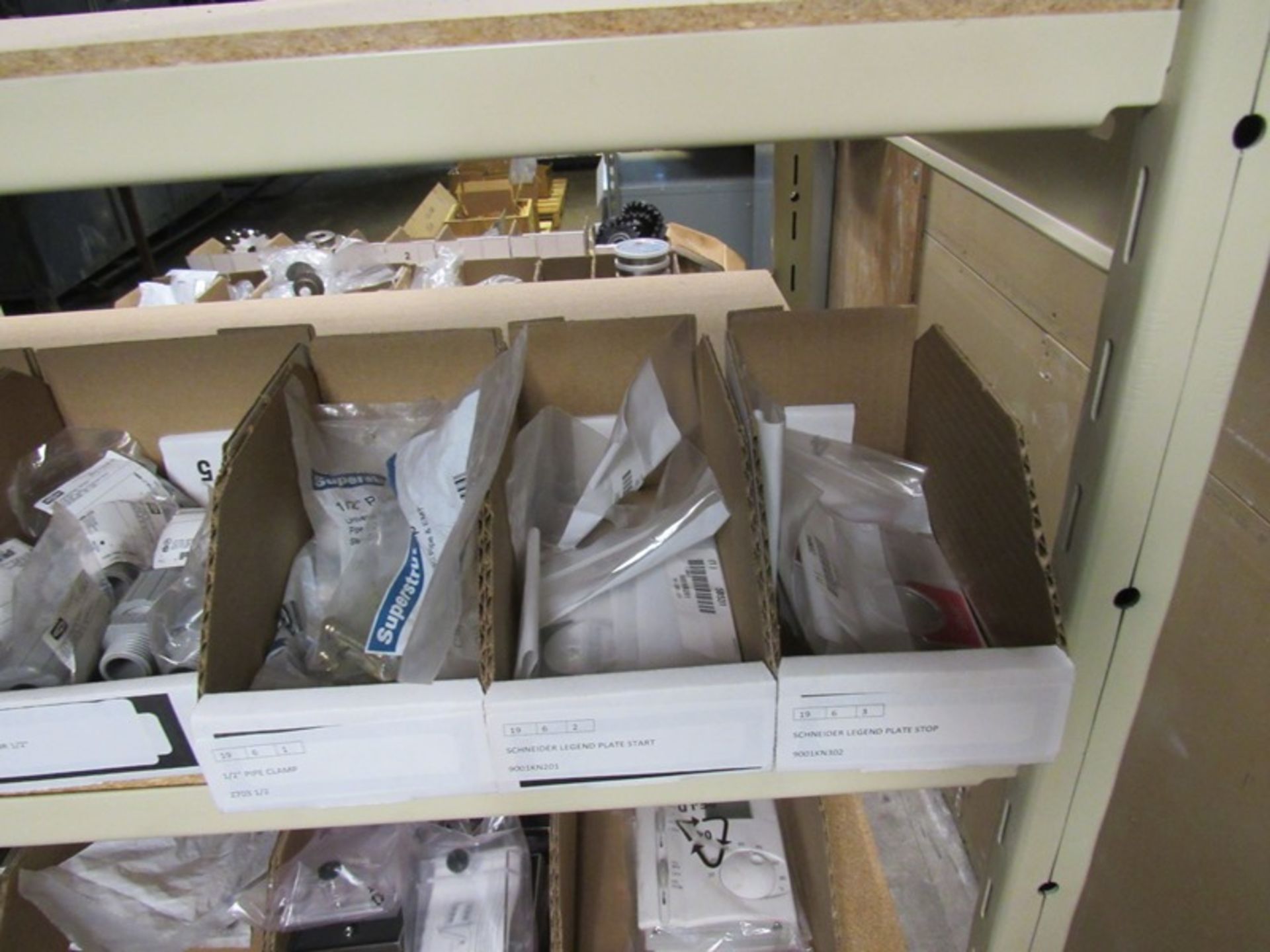 Lot Shelving Unit Contents Only: Filters, Connectors, Clamps, Cap Lugs, Adaptors, (2) Actuators, - Image 16 of 29