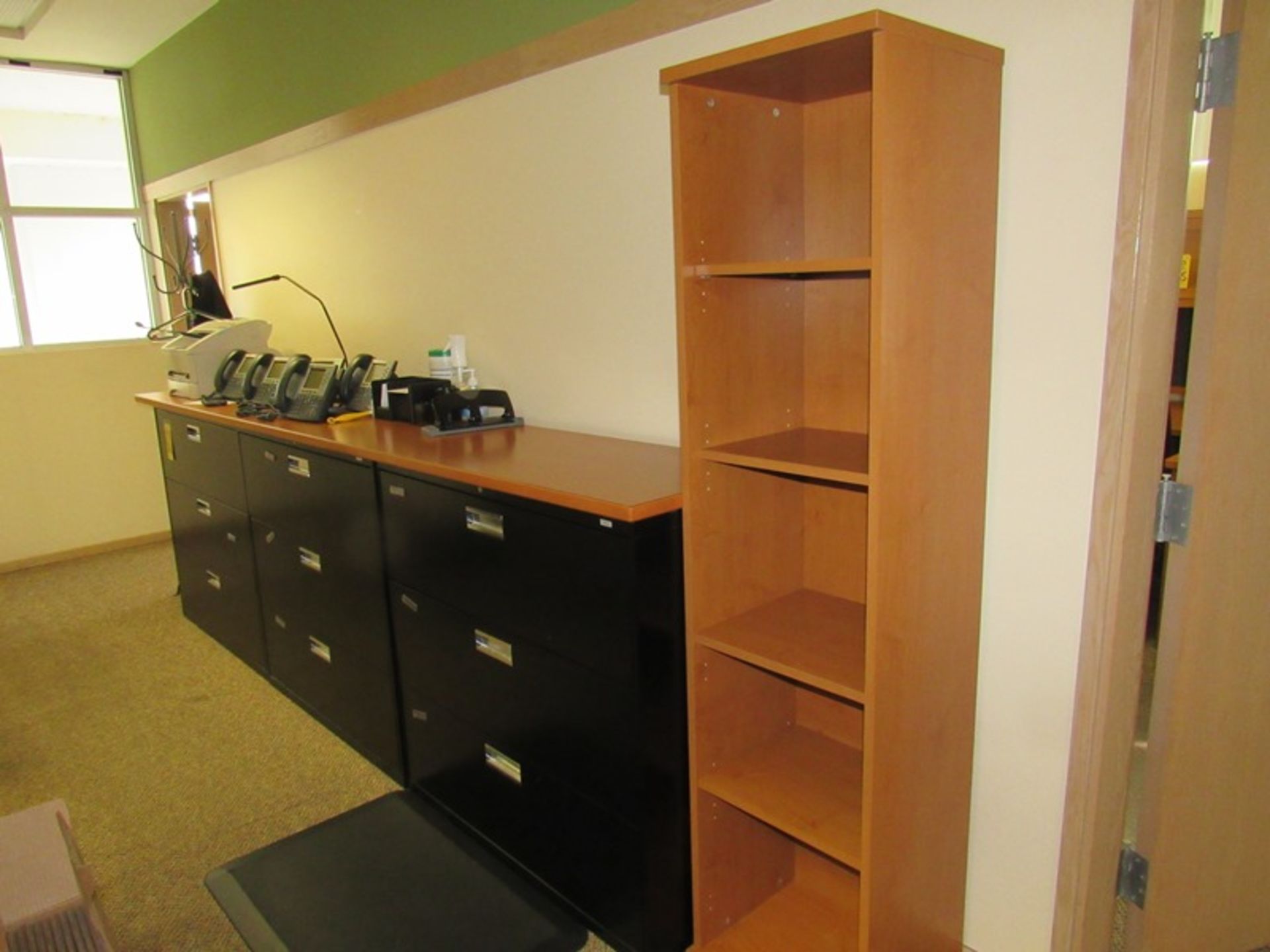 Lot Hallway, (4) 3-Drawer Lateral Files, Shelving Unit, File Cabinet (No Electronics or Tagged Items