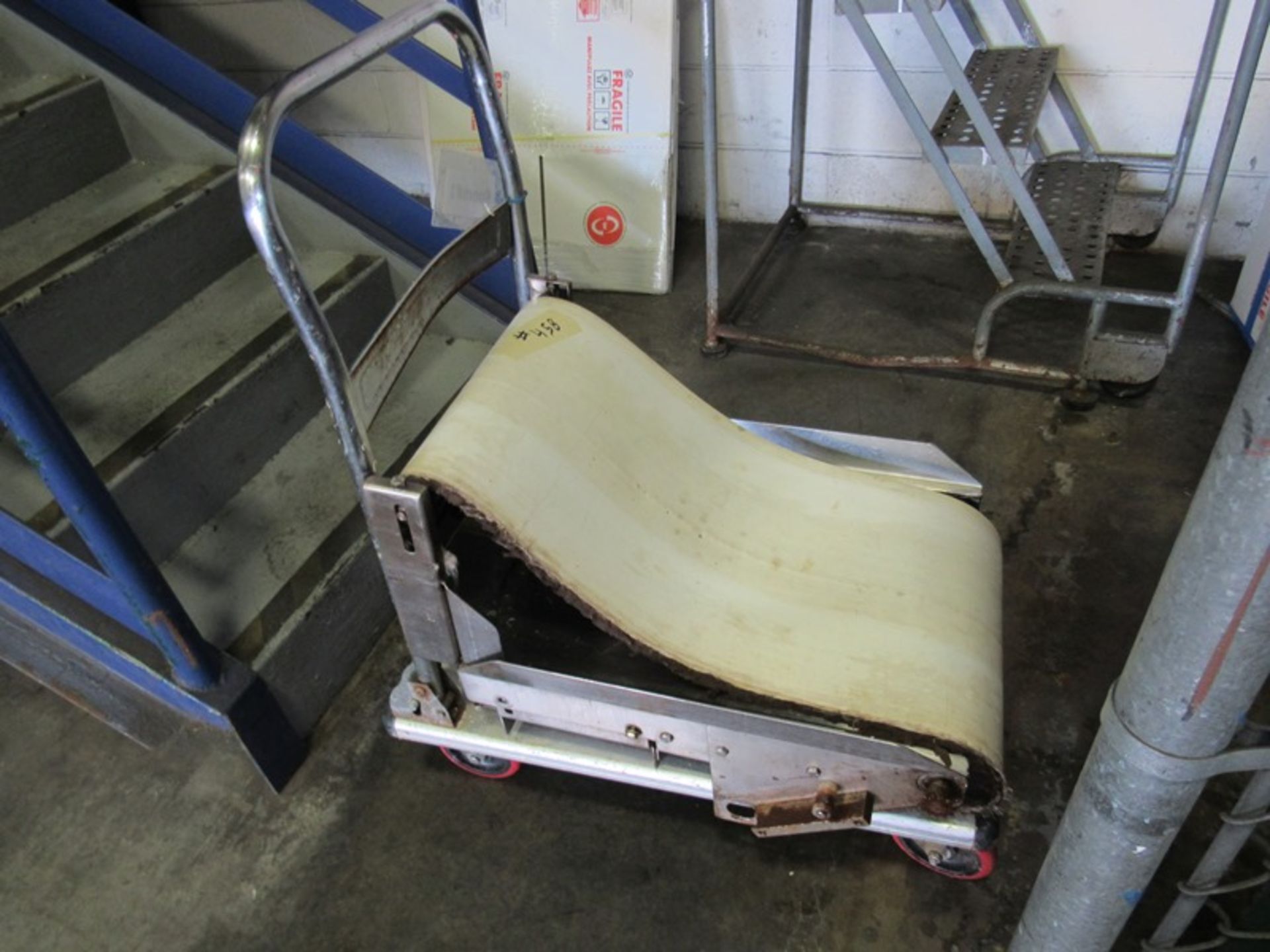 Lot (1) Metal Ladder, 24" W X 34" D X 38 1/2" T, 70" tall overall, (1) Small Conveyor, no motor, - Image 2 of 2