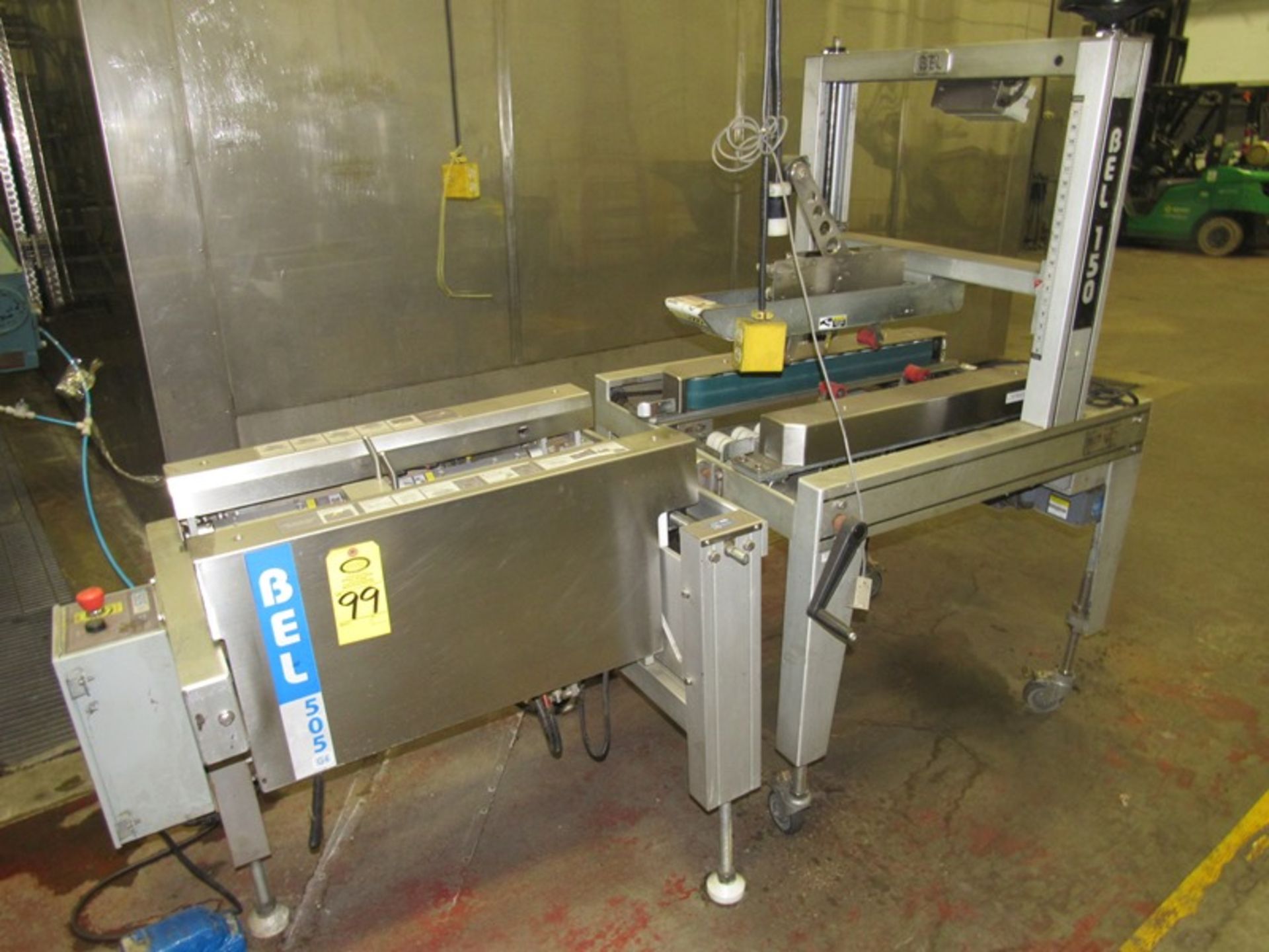 Belcor Mdl. 505 Semi Automatic Case Erector with Belcor Mdl. 150 Case Taper with top and bottom tape