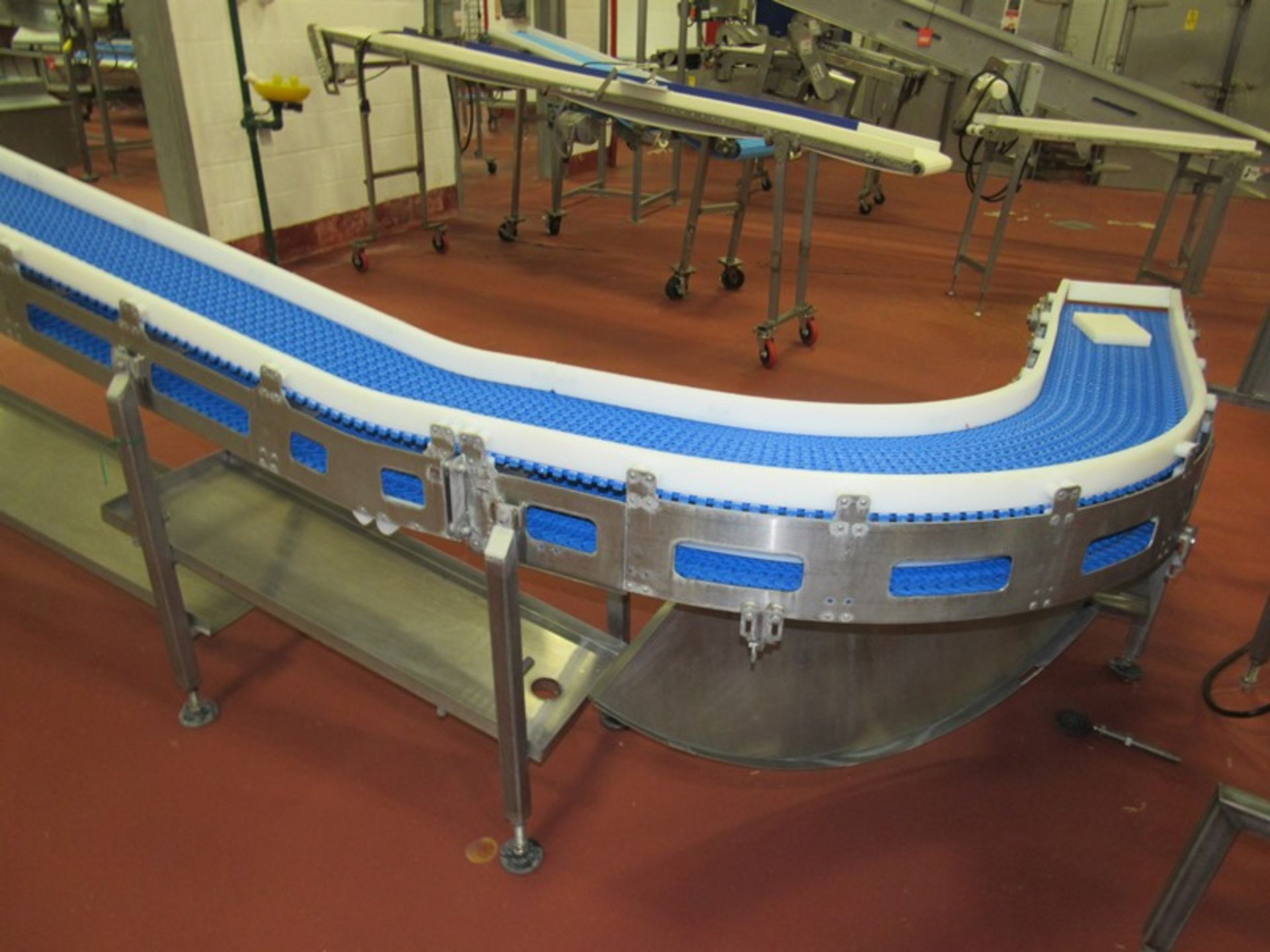 Stainless Steel Incline Conveyor with 90º curve, 12" W X 33' L plastic belt, 27" infeed, 93" - Image 10 of 10