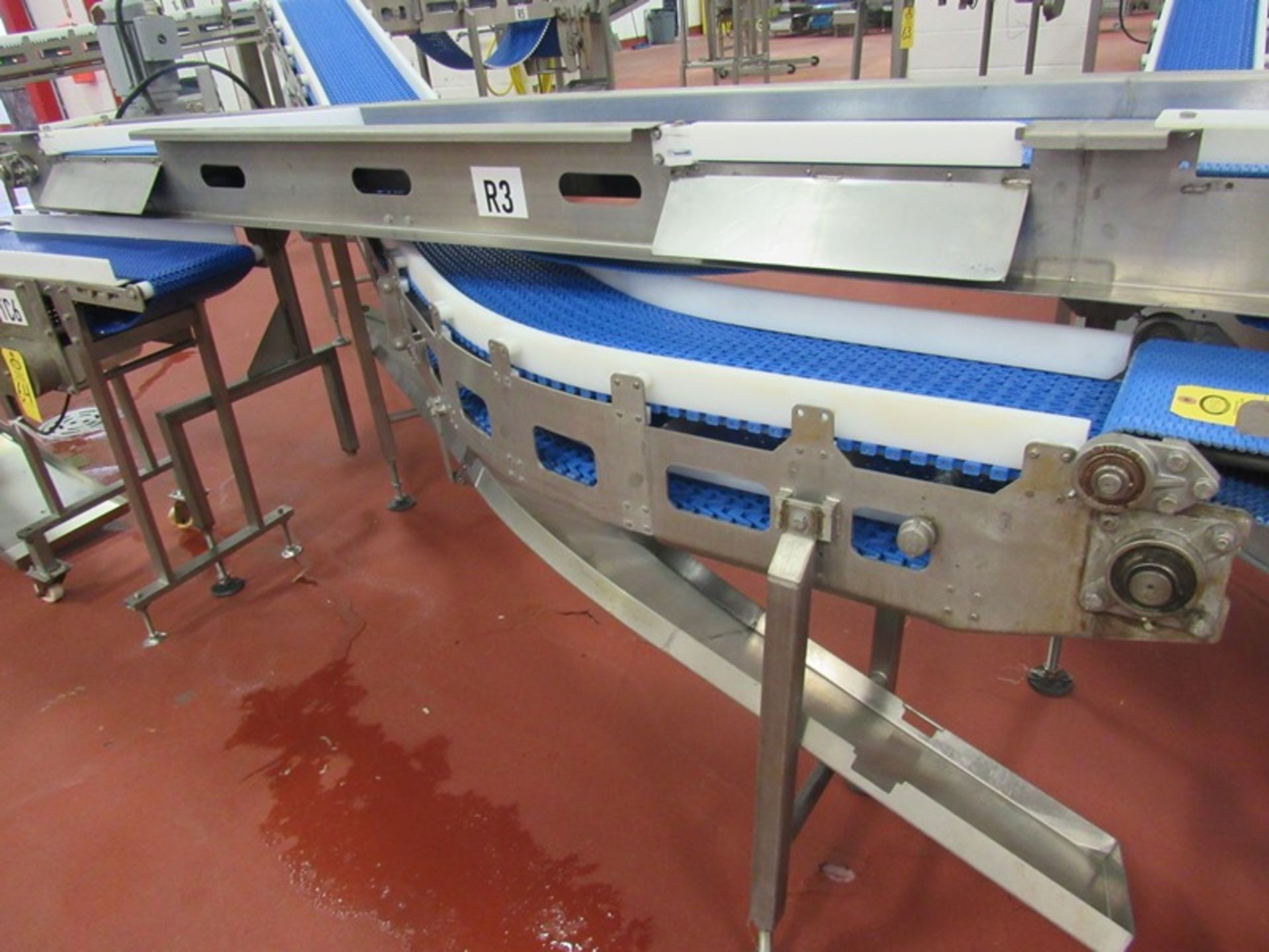 Stainless Steel Incline Conveyor with curve, 12" W X 41' L plastic belt, 30" infeed, 66" - Image 2 of 6