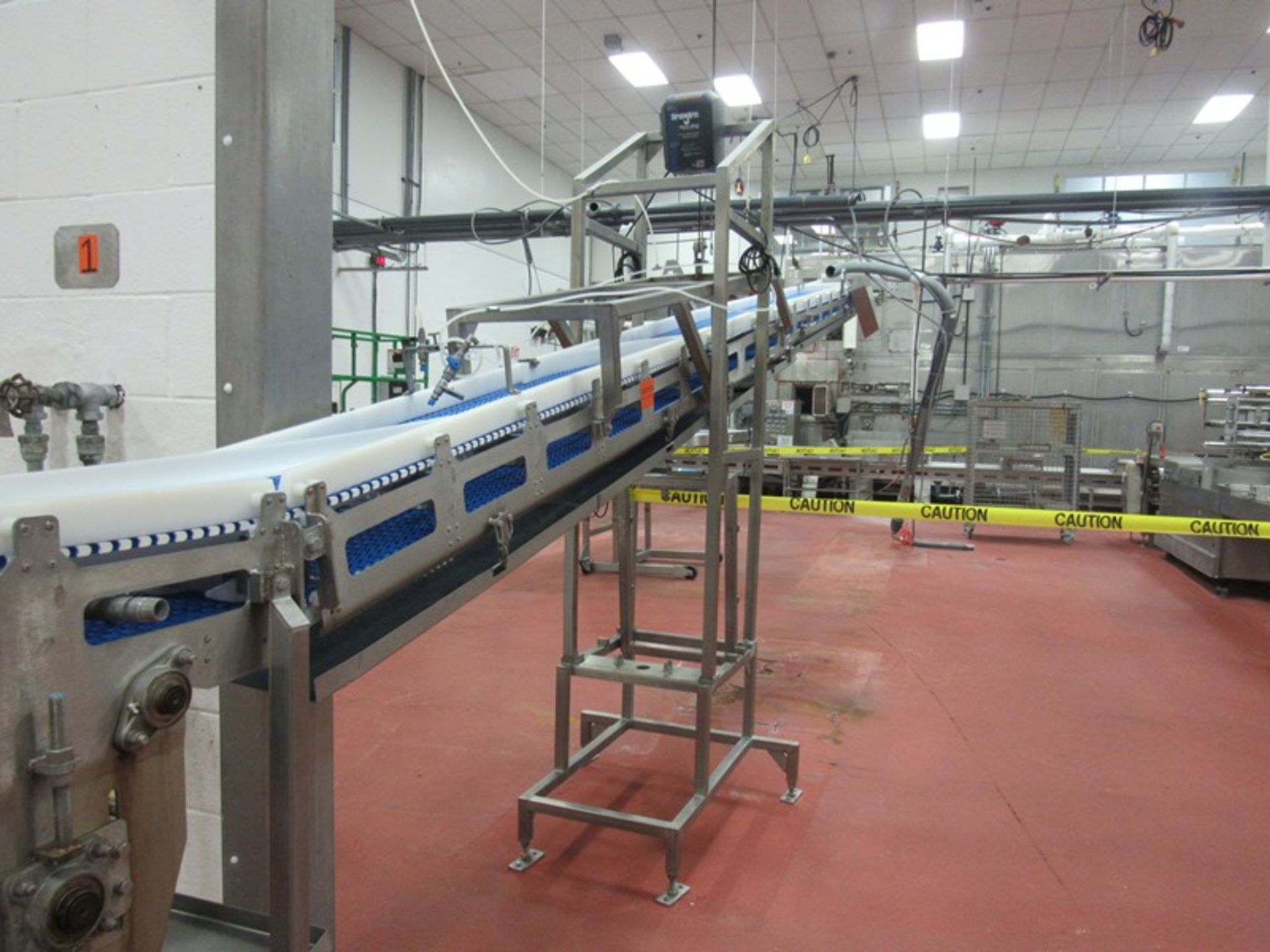 Stainless Steel Incline Conveyor with curve, 12" W X 41' L plastic belt, 30" infeed, 66" - Image 6 of 6